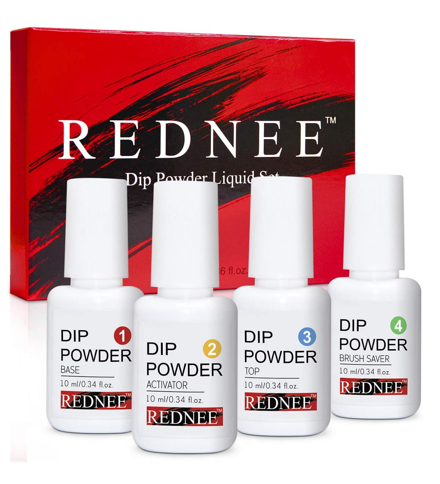 REDNEE Dip Powder Kit Set 4pcs with Glue Gel Base Top Coat Activator Brush Saver - Essentials for Steps 1-4 RE00 - Buy Online on GoSupps.com
