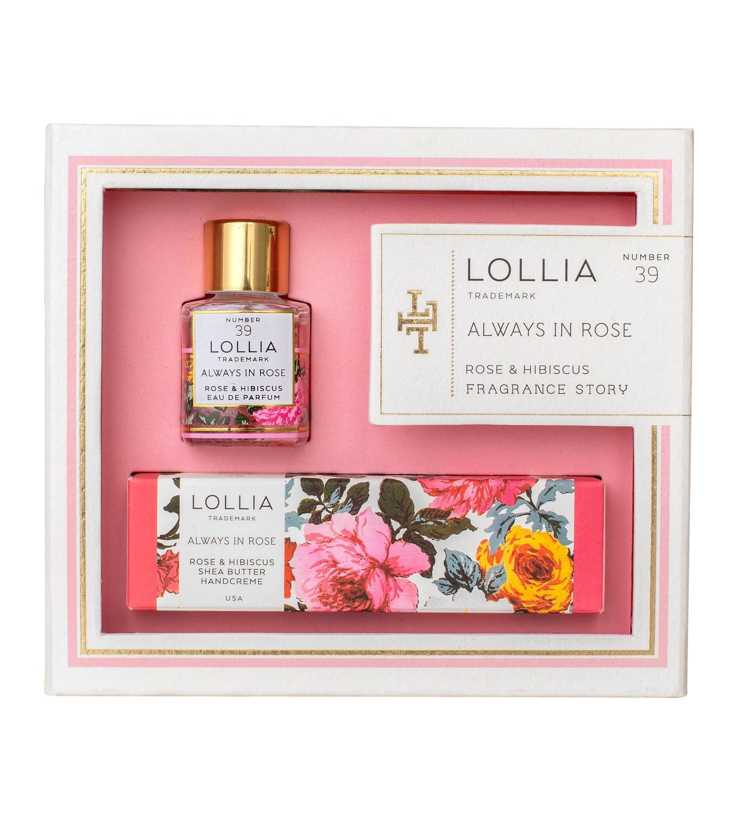 LOLLIA Always in Rose Fragrance Story Gift Set .16 fl. oz. Eau de Parfum & .33 oz. Petite Treat Handcreme Rose & Hibiscus Hand Cream for Women Travel Size Perfume Hand Lotion for Dry Hands - Buy Online on GoSupps.com