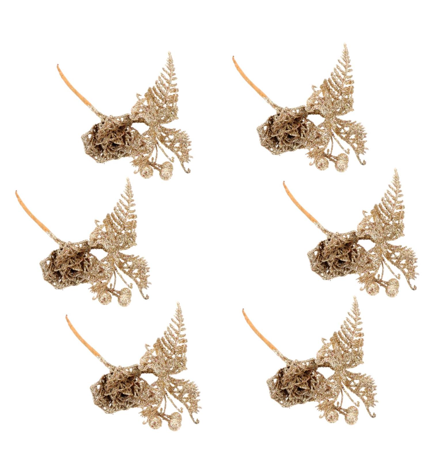 LIFKICH 6pcs Christmas Cuttings Christmas Flowers Floral Picks Glitter Christmas Branches Tree Branches Christmas Golden Berries Rose Branches Craft Flowers Flower Sticks Set Plastic Roses - Buy Online on GoSupps.com