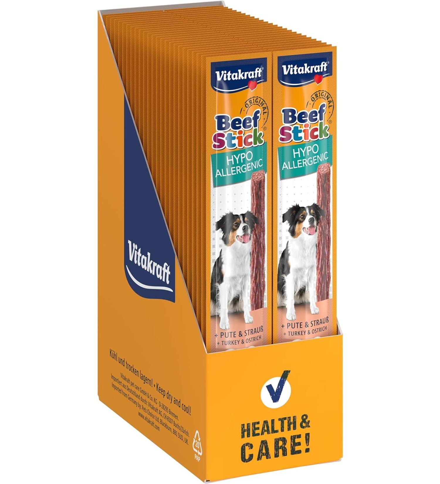 Vita Force Beef Stick - Hypoallergenic Dog Treats with Turkey & Ostrich Rice & Potatoes Sugar-Free | 50x12g - Buy Online on GoSupps.com