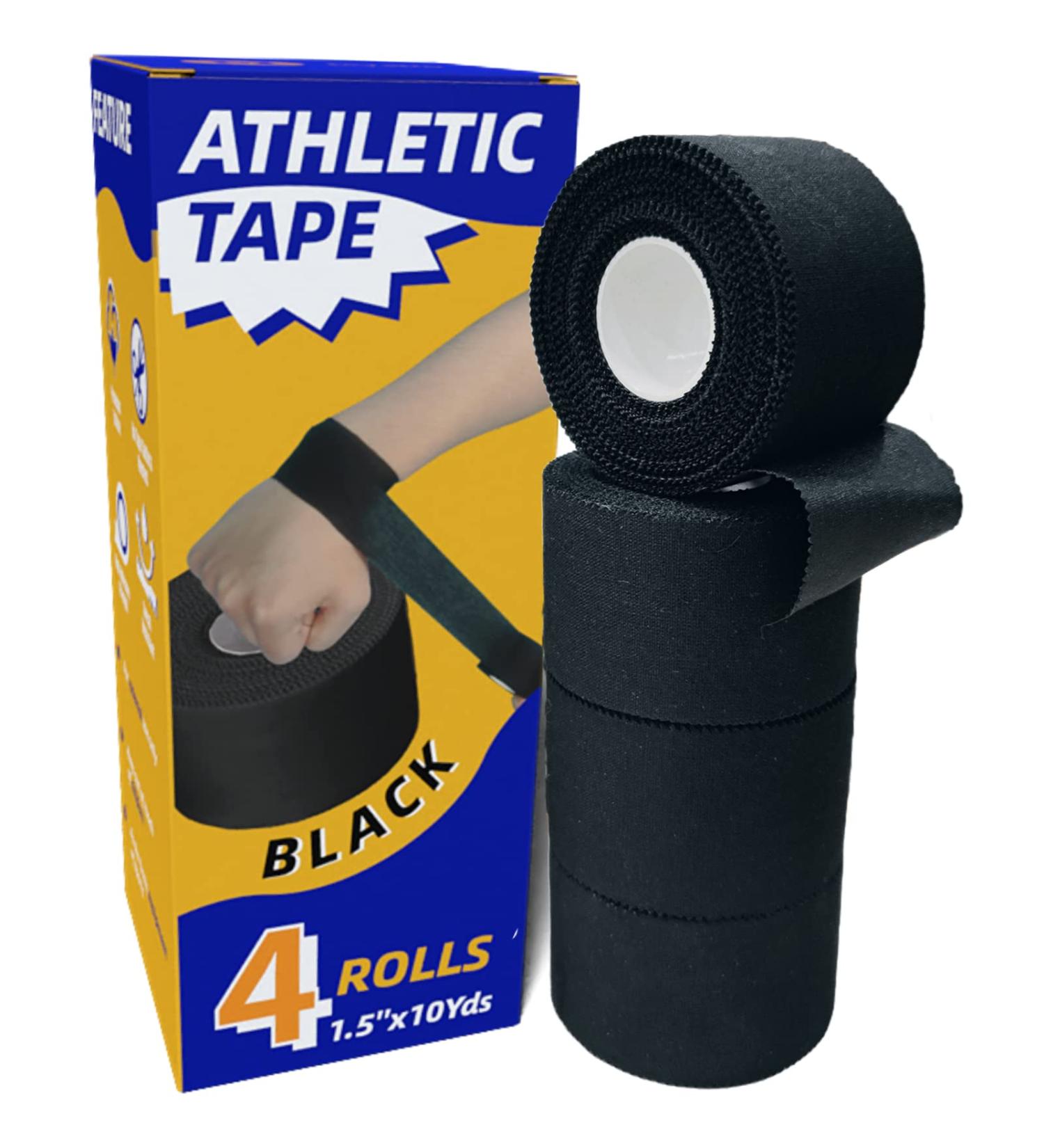 (4 Pack) 1.5in X 10 Yards Athletic Sports Tape Adhesive Medical Tape Used for First Aid Injury Wrap Wrist Wraps Suit for Football Tennis Boxing Hockey Sticks (Black) - Buy Online on GoSupps.com