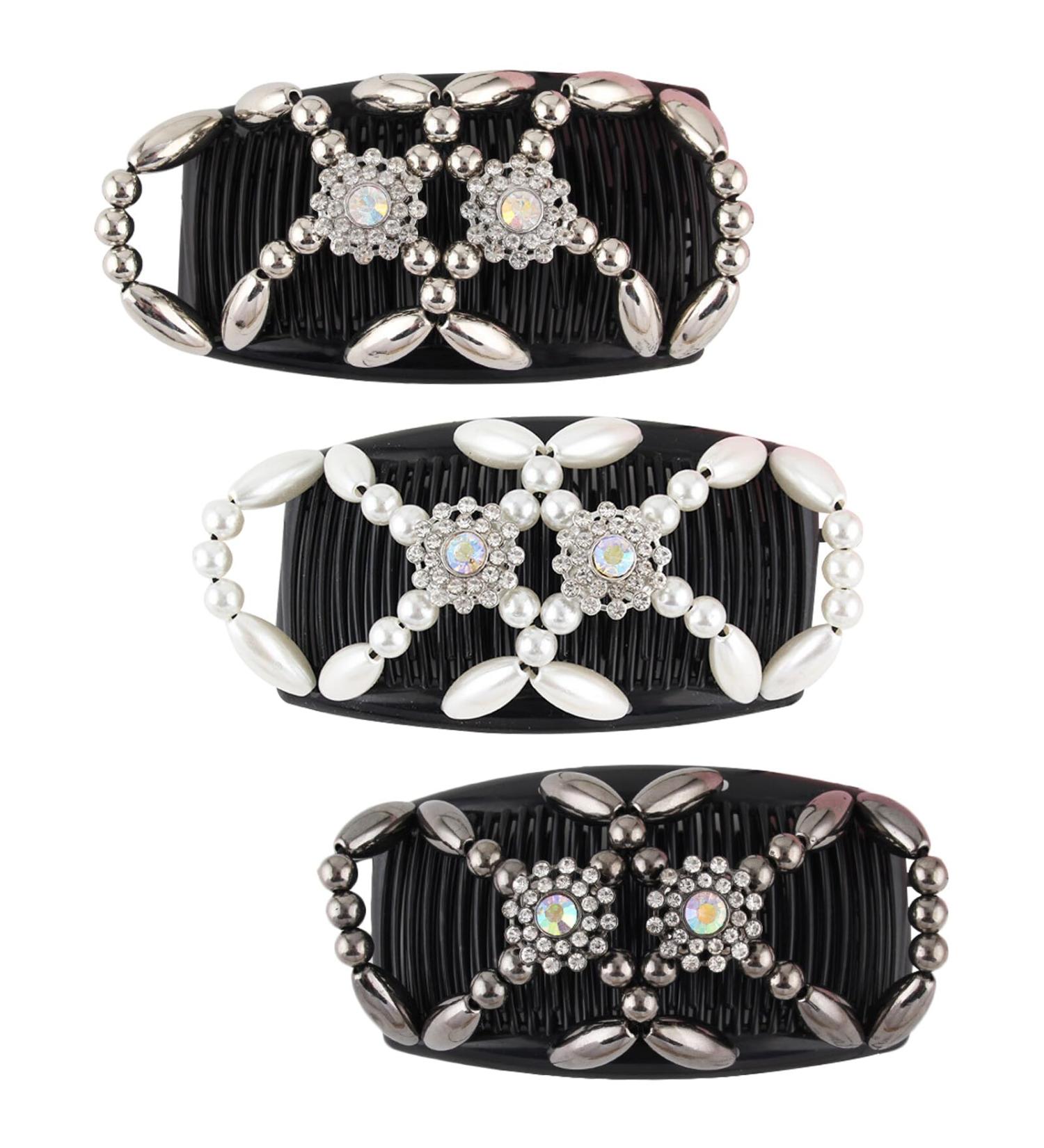 Kytpyi Double Clip Elastic Beaded Hair Combs 3PCS - Floral Hair Accessories for Women and Girls - Buy Online on GoSupps.com