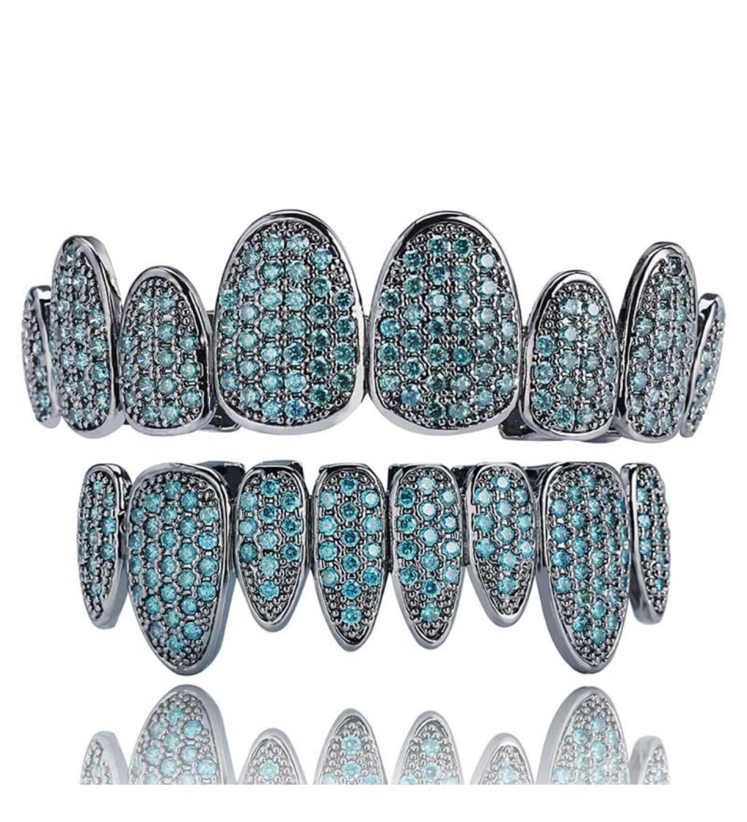 RINTOLER Diamond Dental Grill for Men and Women Irregular 8 Teeth Micro Inlaid Zircon Hip-hop Braces Hiphop Halloween Braces Emerald Green - Buy Online on GoSupps.com