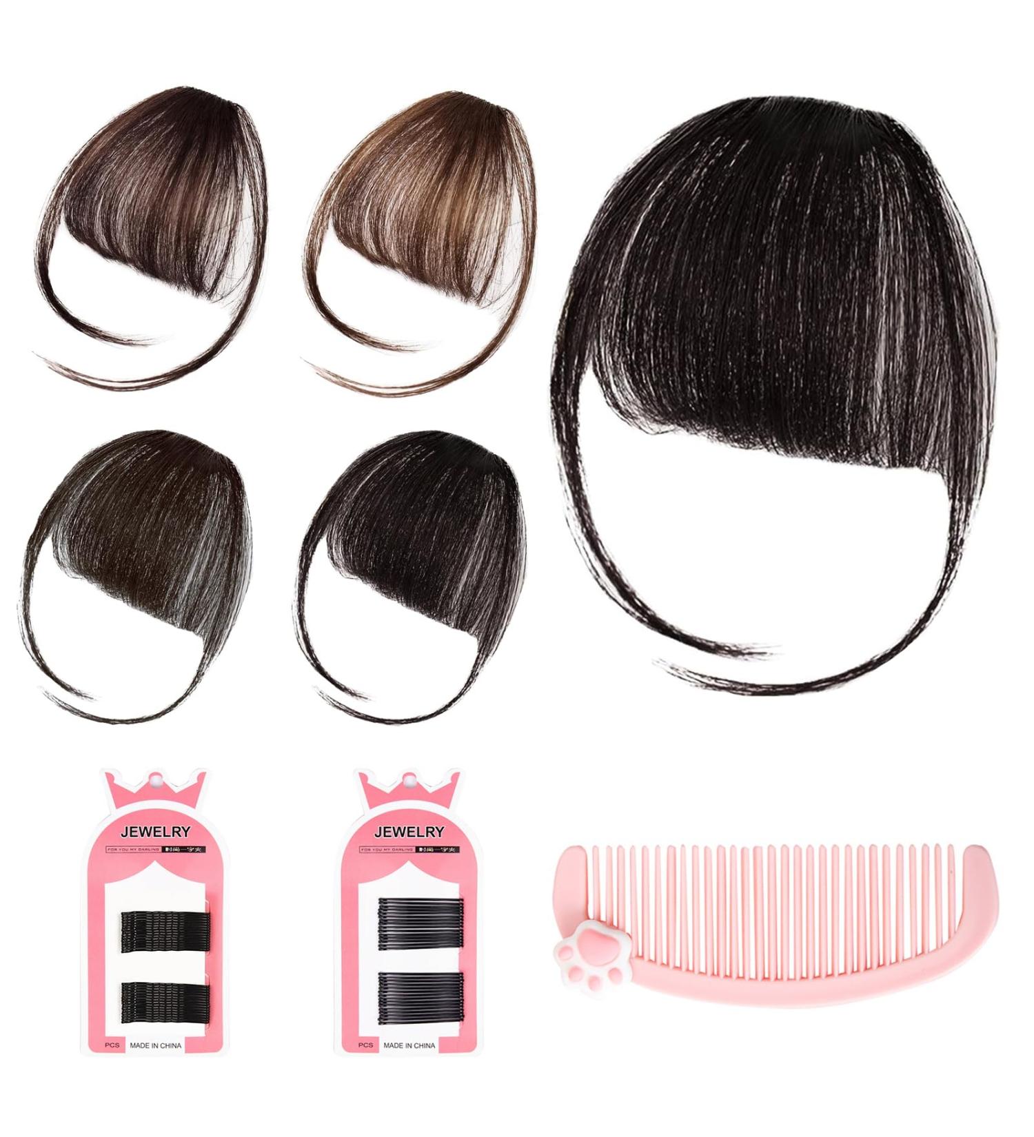 Zynery 4-Piece Clip-In Bangs & Pony Hair Extensions | Fake Bangs & Fringe for Women - Light Brown Dark Brown Black - Buy Online on GoSupps.com