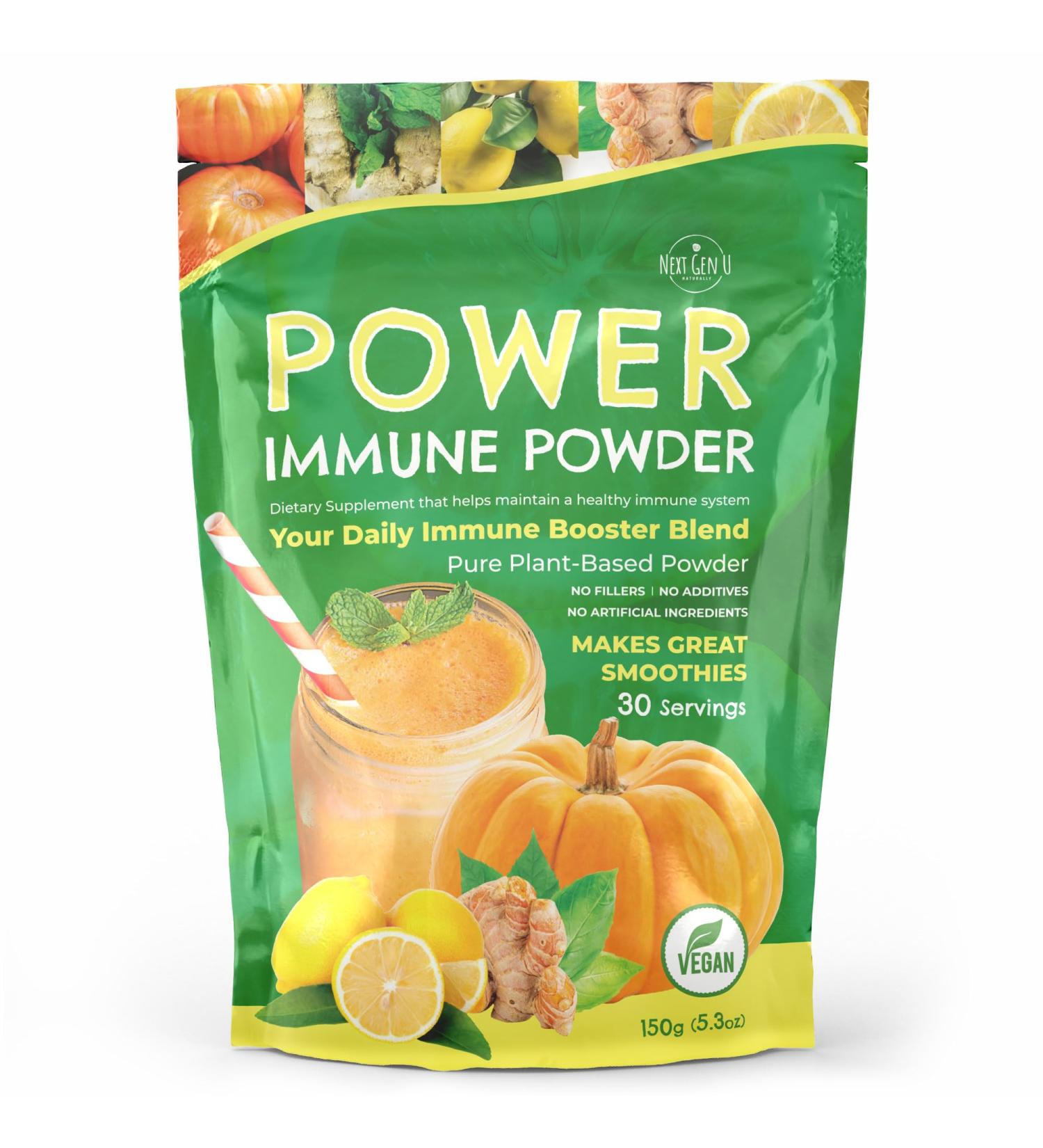 Immune Support - Supplement Powder 150g - Superfood Booster for Adults - Natural Immunity Defense - Daily Drink Mix for Women & Men - Plant Based Vegan & Gluten Free Smoothie Boost by NextGenU - Buy Online on GoSupps.com