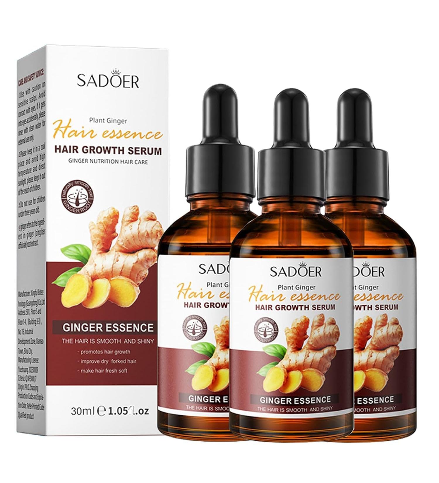 SADOER Ginger Hair Growth Oil - Plant-Powered Serum for Stronger Thicker Hair | Anti-Hair Loss Solution for Women & Men (3 Pack - Buy Online on GoSupps.com