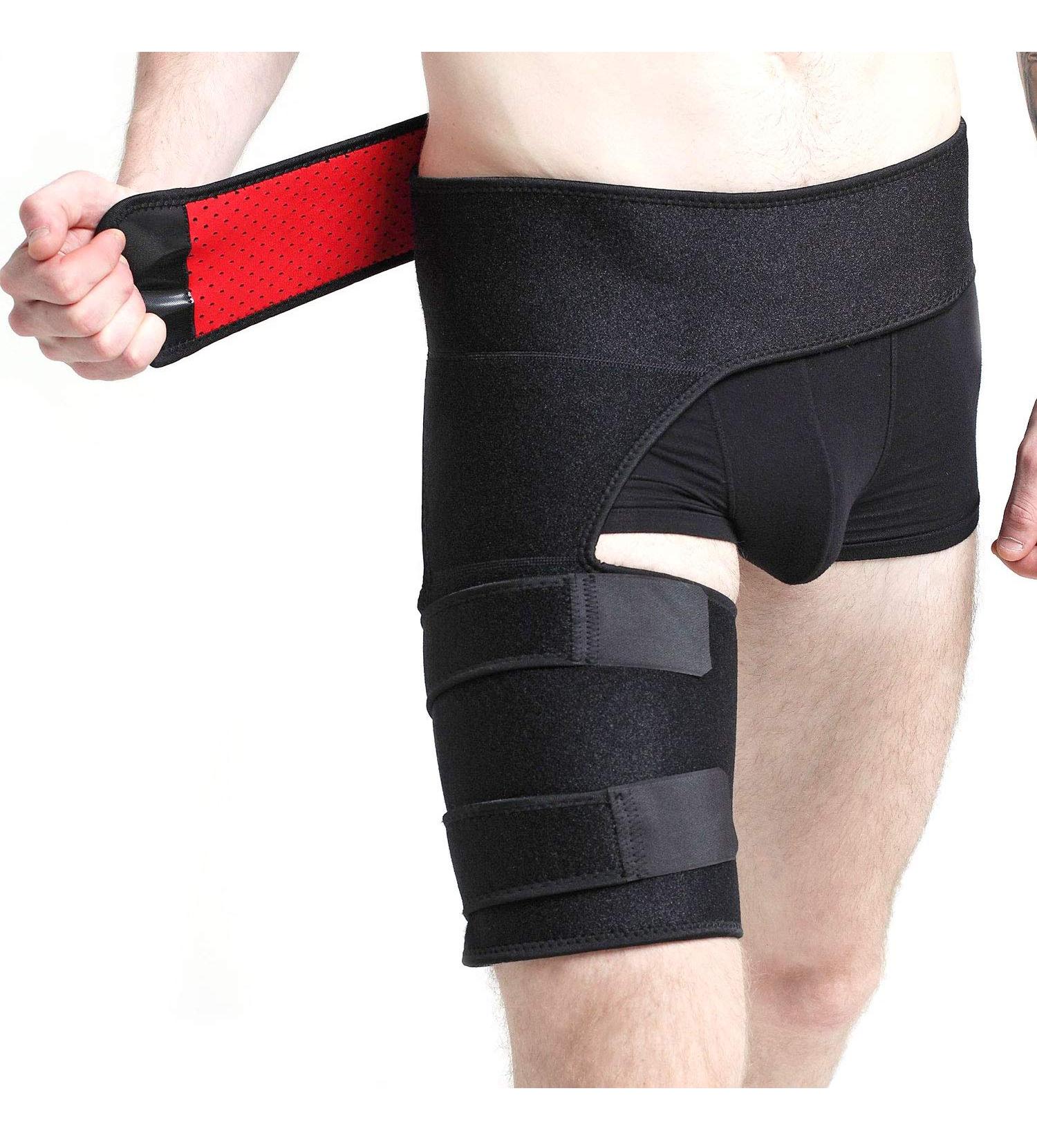 Buy Adjustable Groin Support Wrap for Men & Women - Hip Compression Brace for Pain Relief & Recovery | Thigh Leg Support Sleeve - Black One Size - Buy Online on GoSupps.com