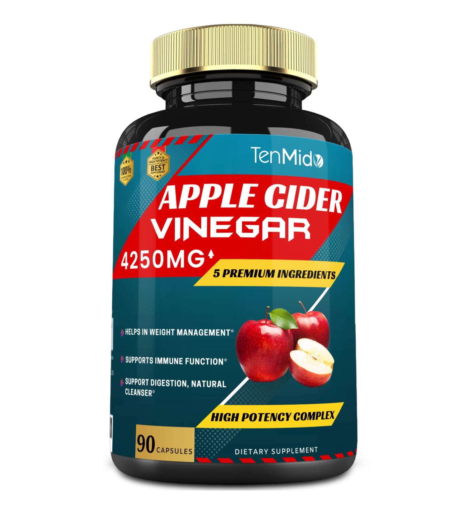 Apple Cider Vinegar Capsules 4250mg | 3 Months Supply with Ginger, Turmeric, Elderberry & Pepper | Weight Management & Immune Digestion Support - Buy Online on GoSupps.com