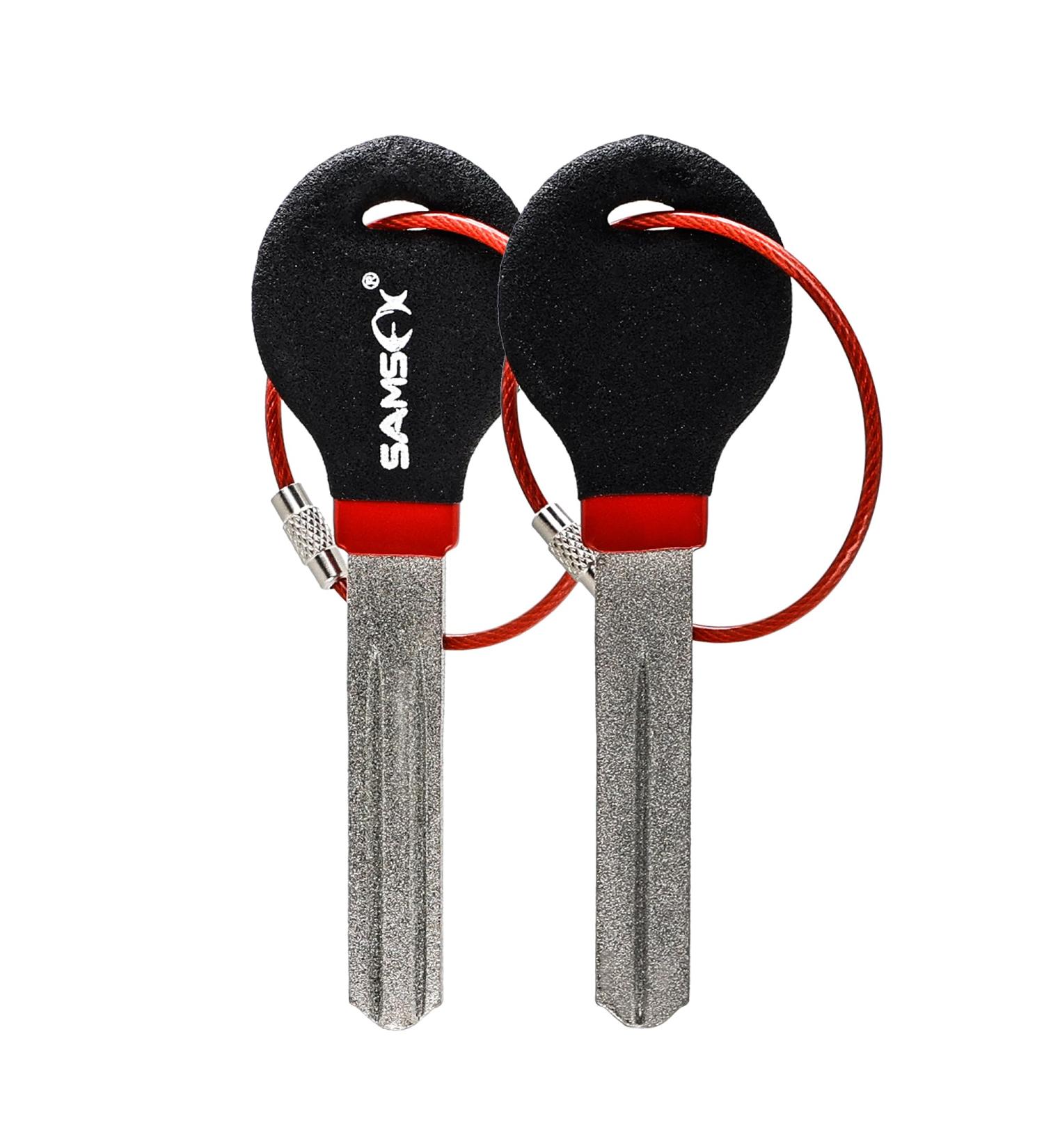Samsfx Double Grain Fishing Hooks - Diamond Fishing Hook with Grinding Tool for Anglers (2 Pcs Key Shape Black & Red Handle) - Premium Quality for International Shipping - Buy Online on GoSupps.com