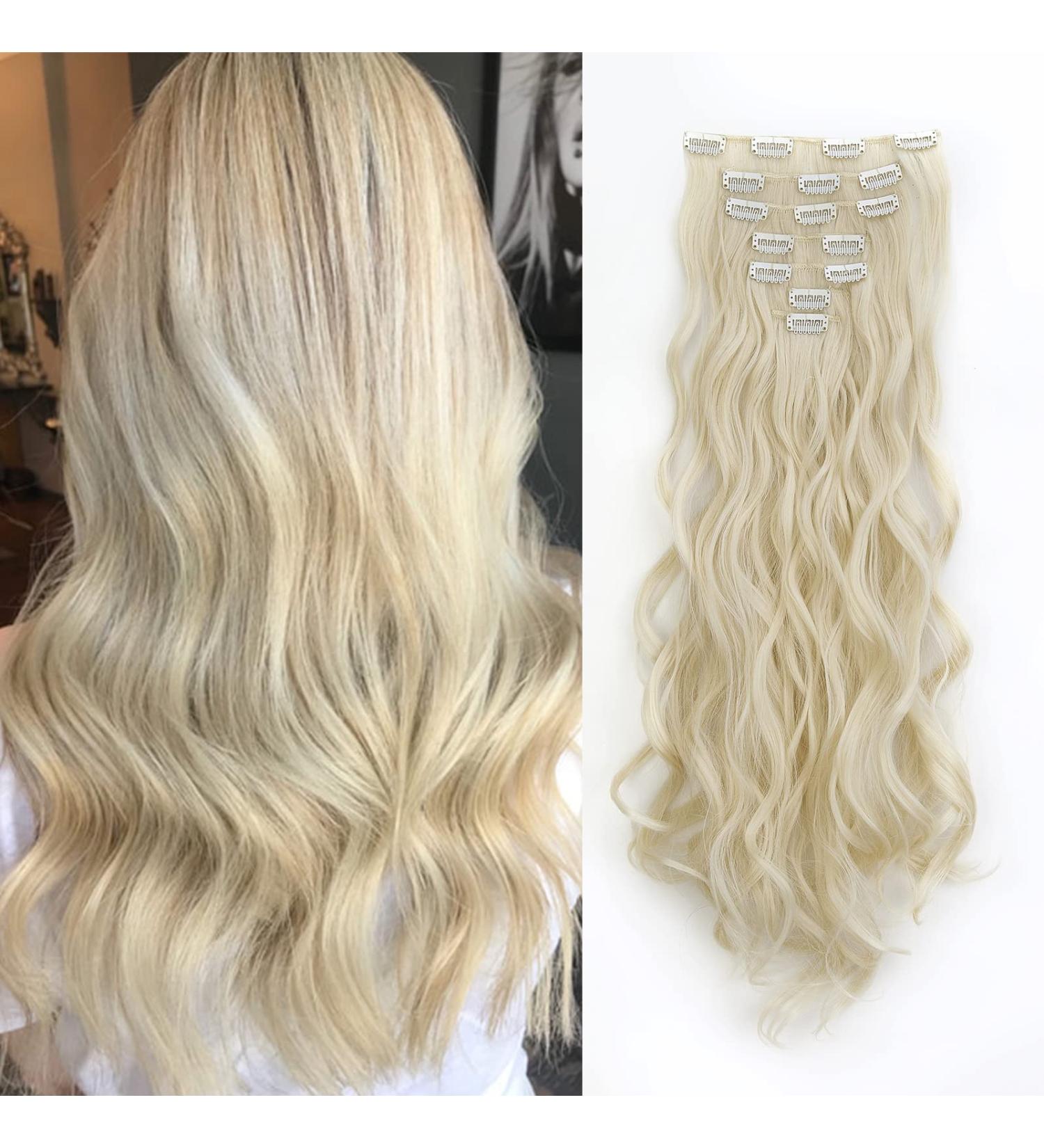 Gairyan 50cm Clip-In Synthetic Hair Extensions - Curly Wavy Bleach Blonde 7 Parts for Women - Buy Online on GoSupps.com