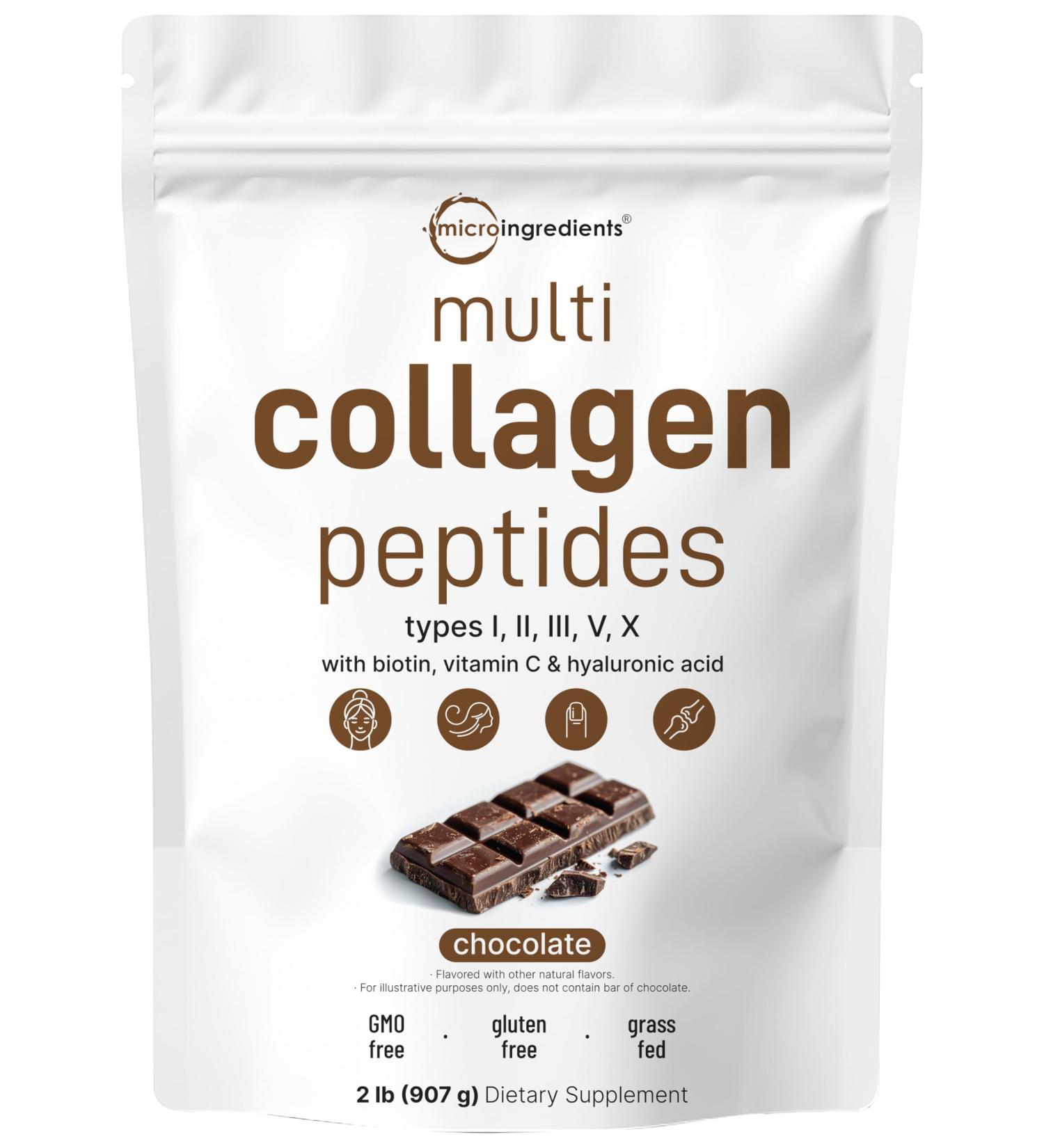 Micro Ingredients Multi Collagen Peptides Powder 2lb | Type I II III V X + Biotin Vitamin C & Hyaluronic Acid | Chocolate Flavor | Supports Hair Skin & Joint Health | Keto Non-GMO - Buy Online on GoSupps.com