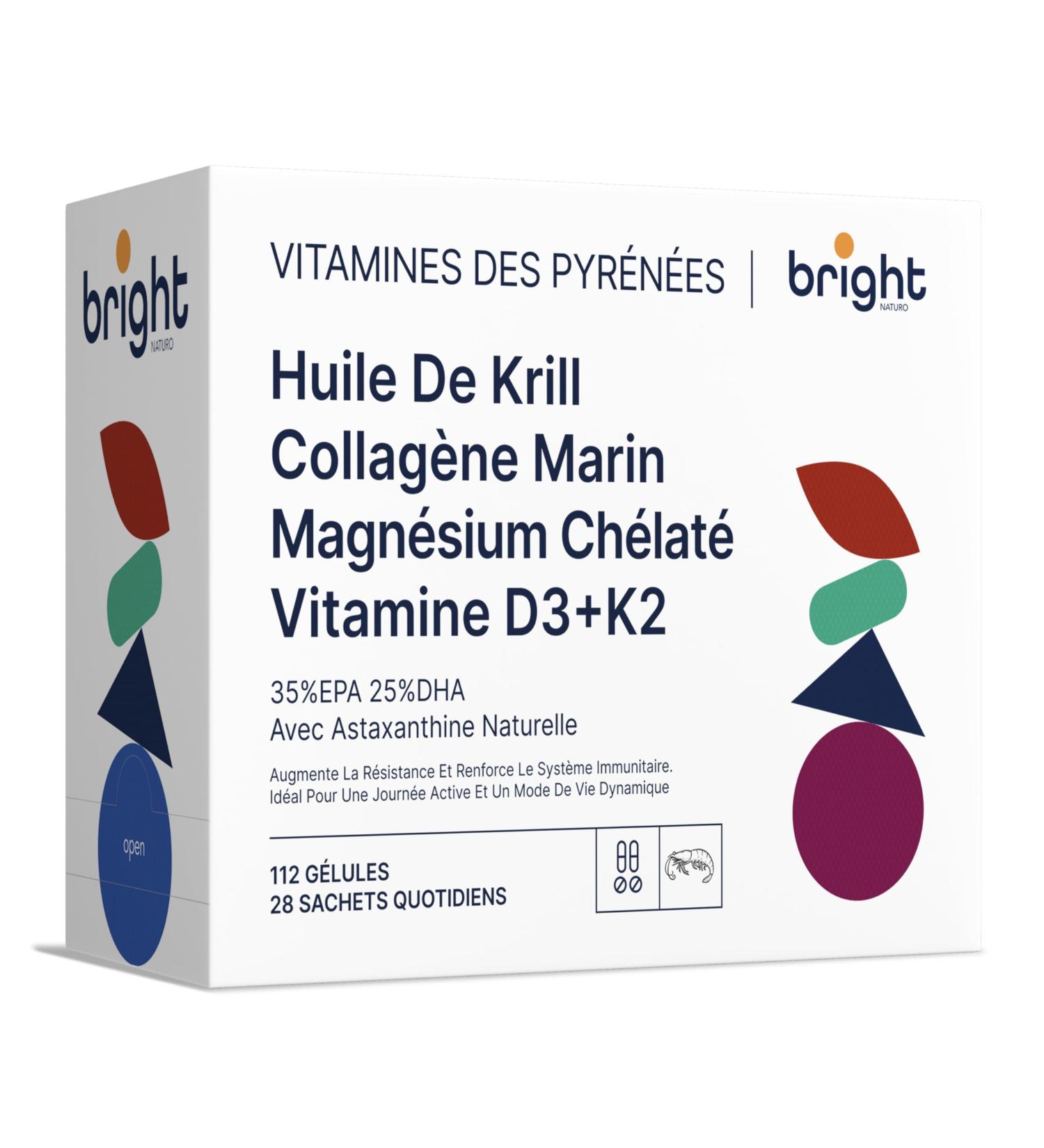  Bright Naturo Longevity Management | Vitamin D3 and K2 4000 IU + Magnesium Omega 3 Krill Collagen - Non-GMO | Powerful synergy of vitamins and minerals L 28 daily doses - Buy Online on GoSupps.com