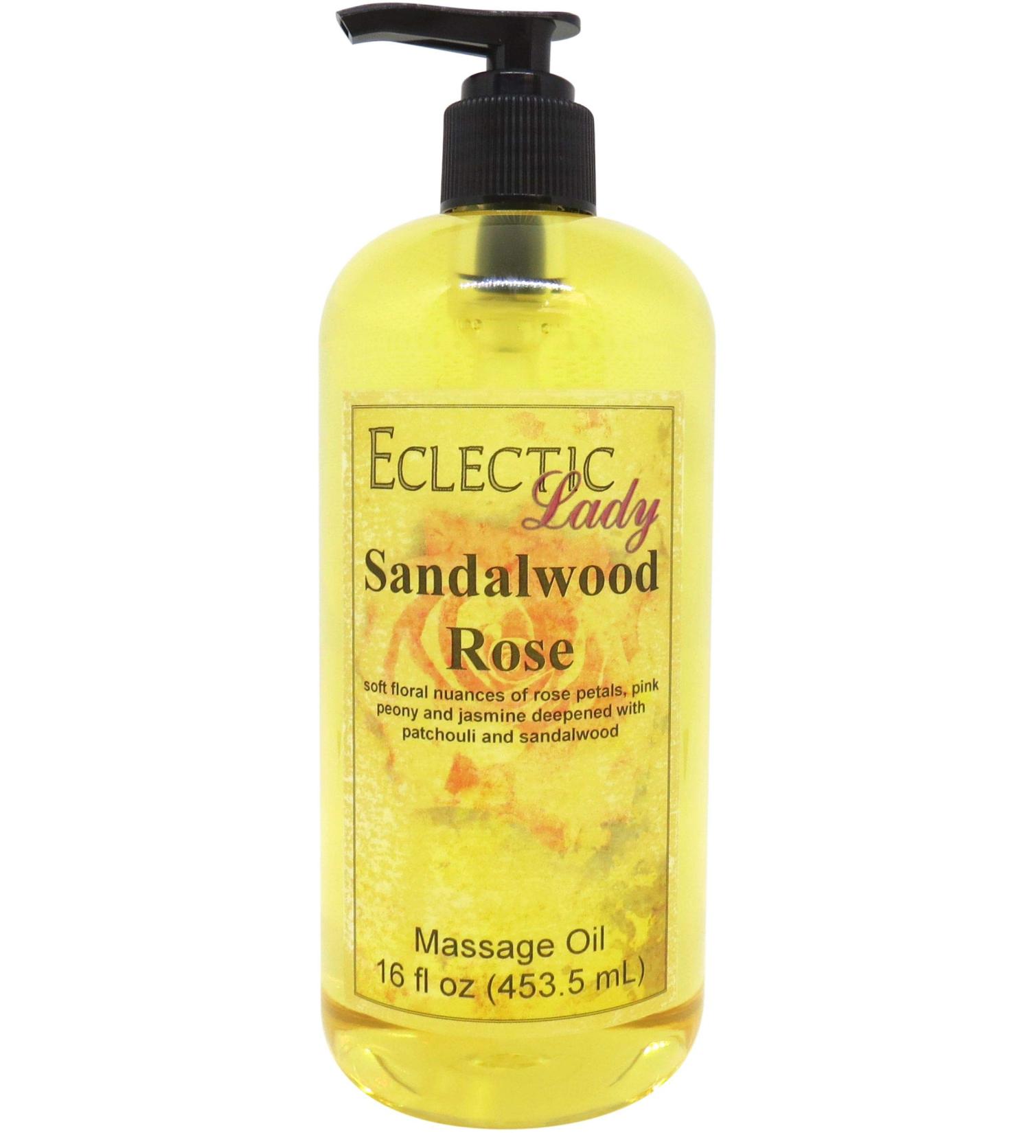 Sandalwood Rose Massage Oil 16 oz - Preservative Free Aromatherapy Oil with Sweet Almond & Jojoba Oils for Relaxation - Buy Online on GoSupps.com