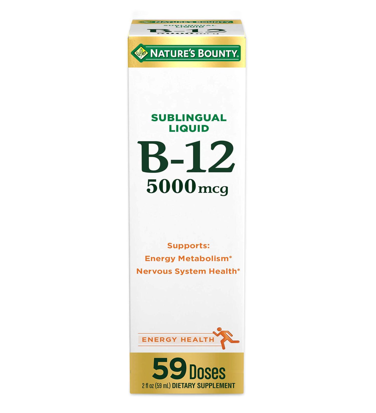 Nature's Bounty Vitamin B12 5000 Mcg Sublingual Liquid for Cardiovascular Health & Cellular Energy Support - 2 Fl Oz (Pack of 1) - Buy Online on GoSupps.com