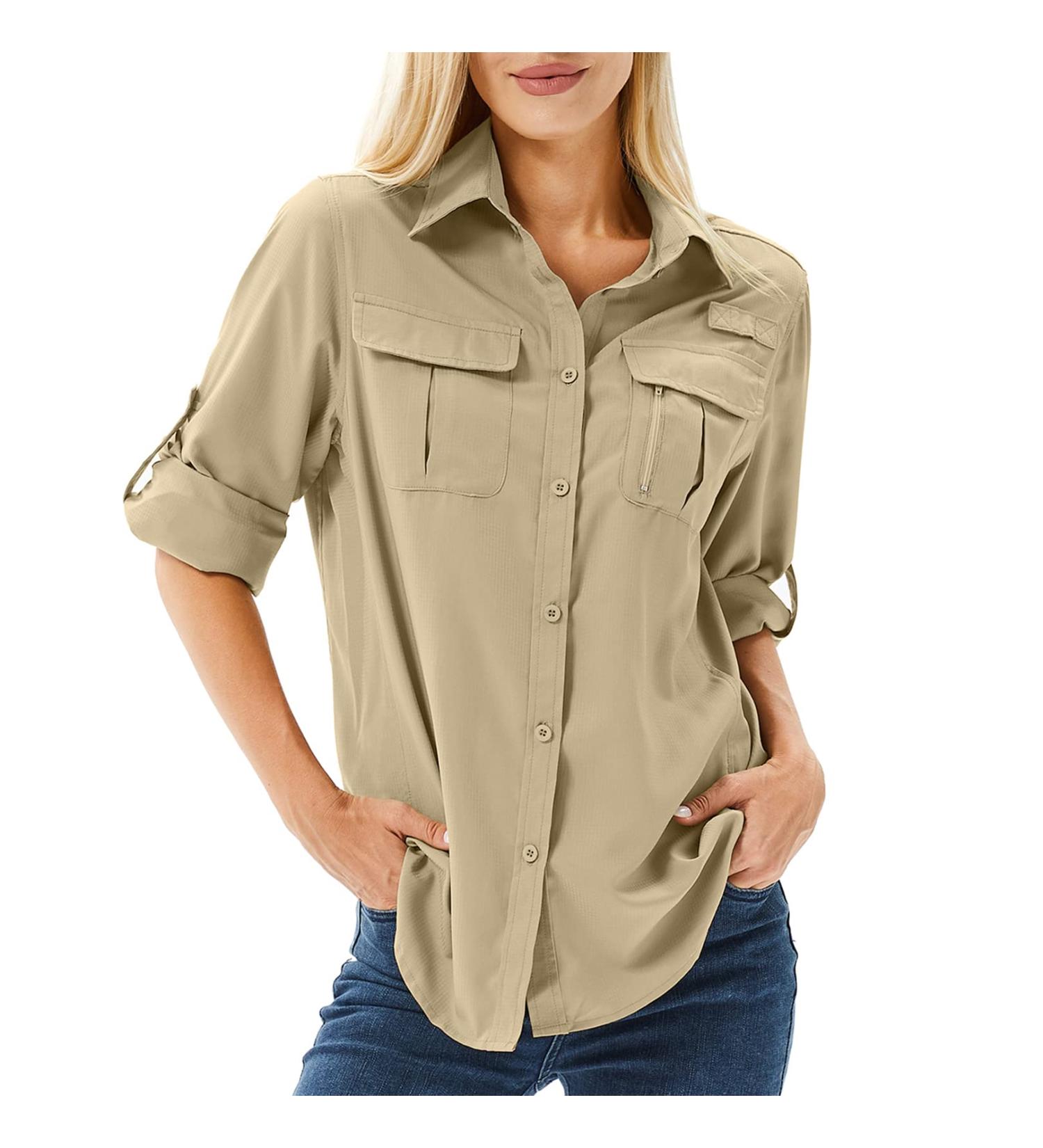 Toumett Women's UPF 50 Long Sleeve UV Sun Protection Safari Shirt - Khaki - Medium - Buy Online on GoSupps.com