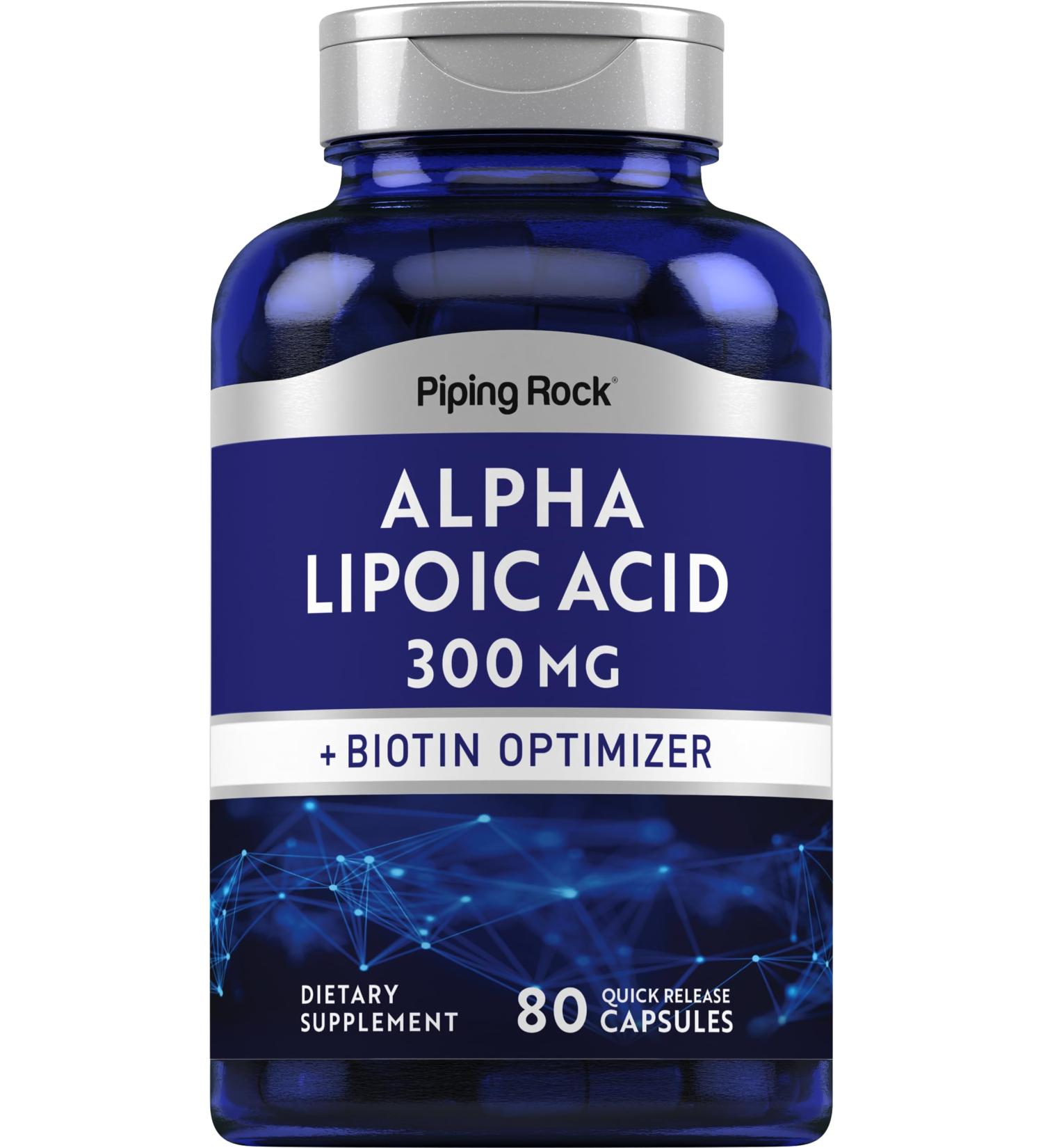 Piping Rock Alpha Lipoic Acid 300mg | Plus Biotin Optimizer | 80 Capsules | Non-GMO Gluten Free Supplement - Buy Online on GoSupps.com