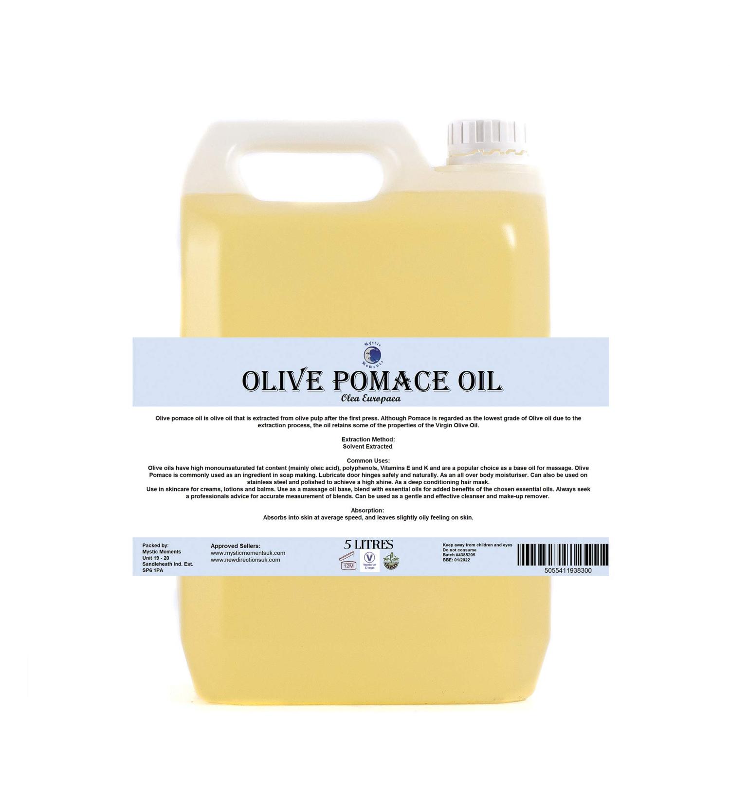 Mystic Moments Olive Pomace Carrier Oil 10L - Pure Natural & Vegan Oil for Hair Face Nails Aromatherapy Massage & Dilution - Buy Online on GoSupps.com
