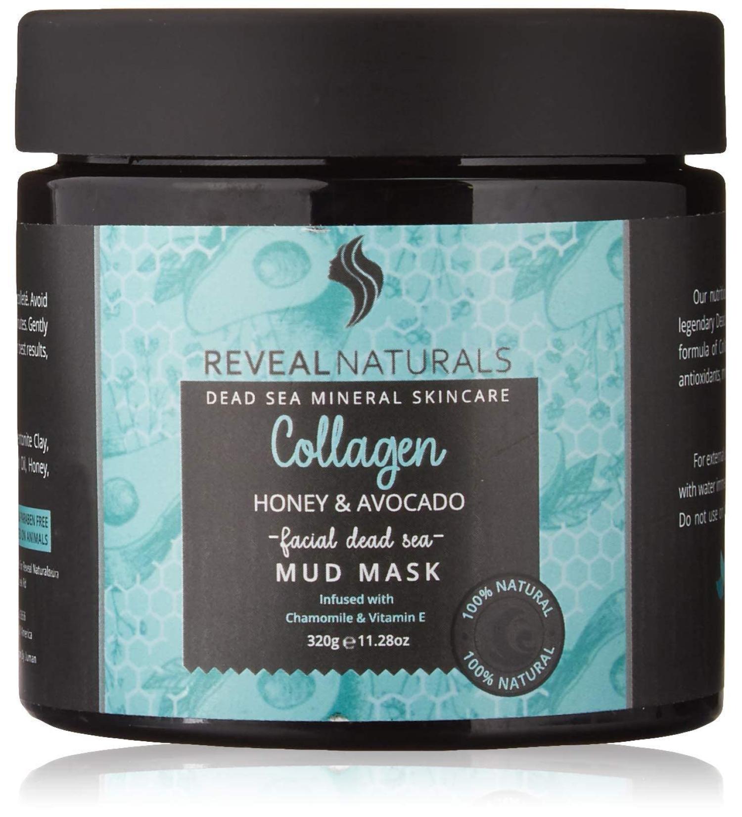 All Natural & Authentic Dead Sea Mud Mask for Face & Body Infused with Collagen Avocado and Honey Vegan - Unscented - Treats Blackhead Pores (11.28 oz)
