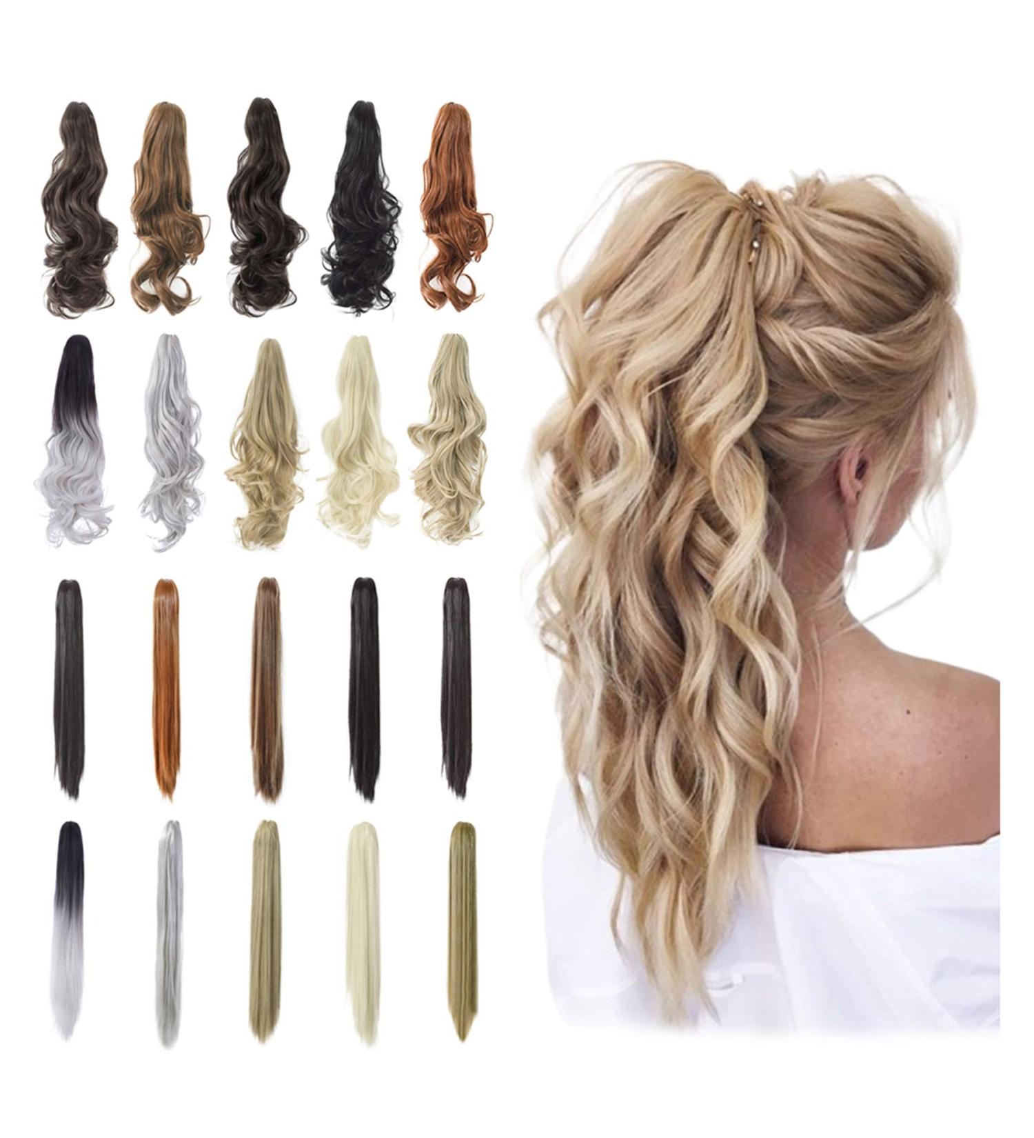 Qunlinta 18 Curly Wavy Ponytail Extension - Ash Blonde & Light Brown Clip-in Synthetic Hairpiece - Buy Online on GoSupps.com