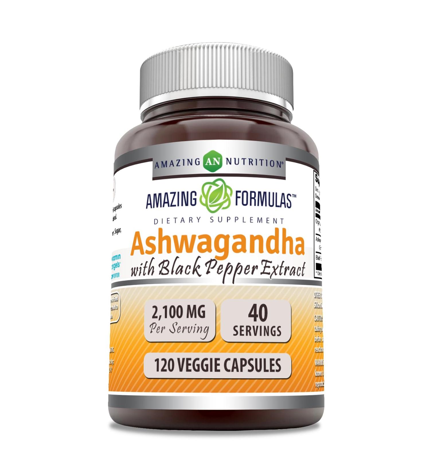 Amazing Formulas Ashwagandha Root with Black Pepper Extract Supplement | 2100 Mg Per Serving Extra Strength | 120 Veggie Capsules | Non-GMO | Gluten-Free | Made in USA Unflavored 1 Count (Pack of 1) - Buy Online on GoSupps.com