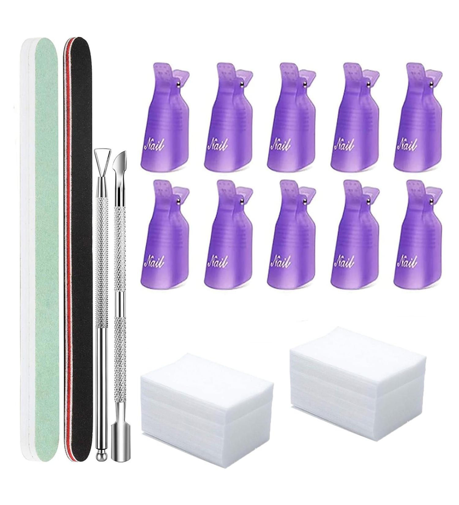 Nail Polish Gel Remover Tools Kit with Nail Remover Clips Nail File Nail Remover Pads Nail Brush purple - Buy Online on GoSupps.com