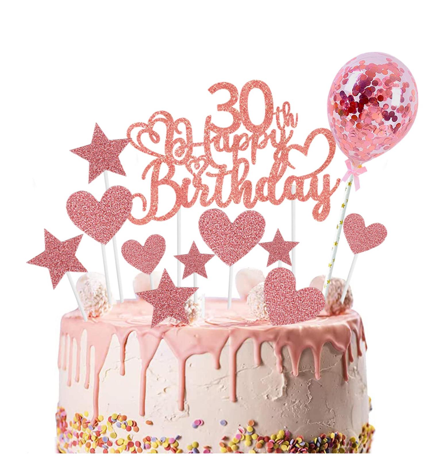 30th Birthday Cake Toppers Rose Gold 30th Birthday Love Heart Cake Topper 30th Birthday Cake Toppers Decorations With Heart Star Balloon Cupcake Glitter Topper Cake Decorations for 30th Birthday Rosegold 30th - Buy Online on GoSupps.com