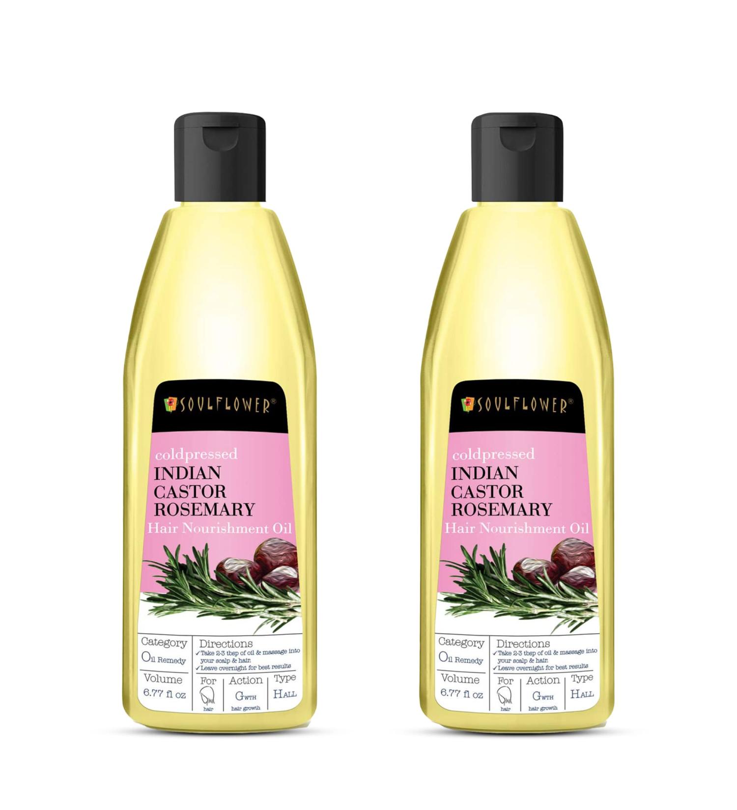 Soulflower Castor Rosemary Hair Scalp Oil Pack - Hydrate & Nourish | 100% Pure Natural Organic - No Mineral Oil | 2 Bottles x 13.4 fl.oz - Buy Online on GoSupps.com