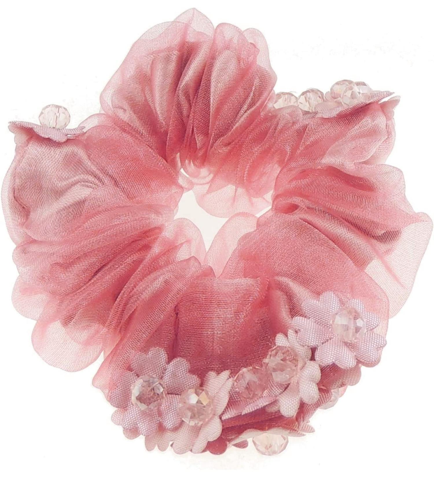 Womens Girls Essential Lace Flower Floral Fabric Birthday Bridal Wedding Bridesmaid Party Ponio Hair Tie Up Back Elastic Accessories Bobbles Ponytail Holder Rubber Bands (Dusky Pink Daisy)