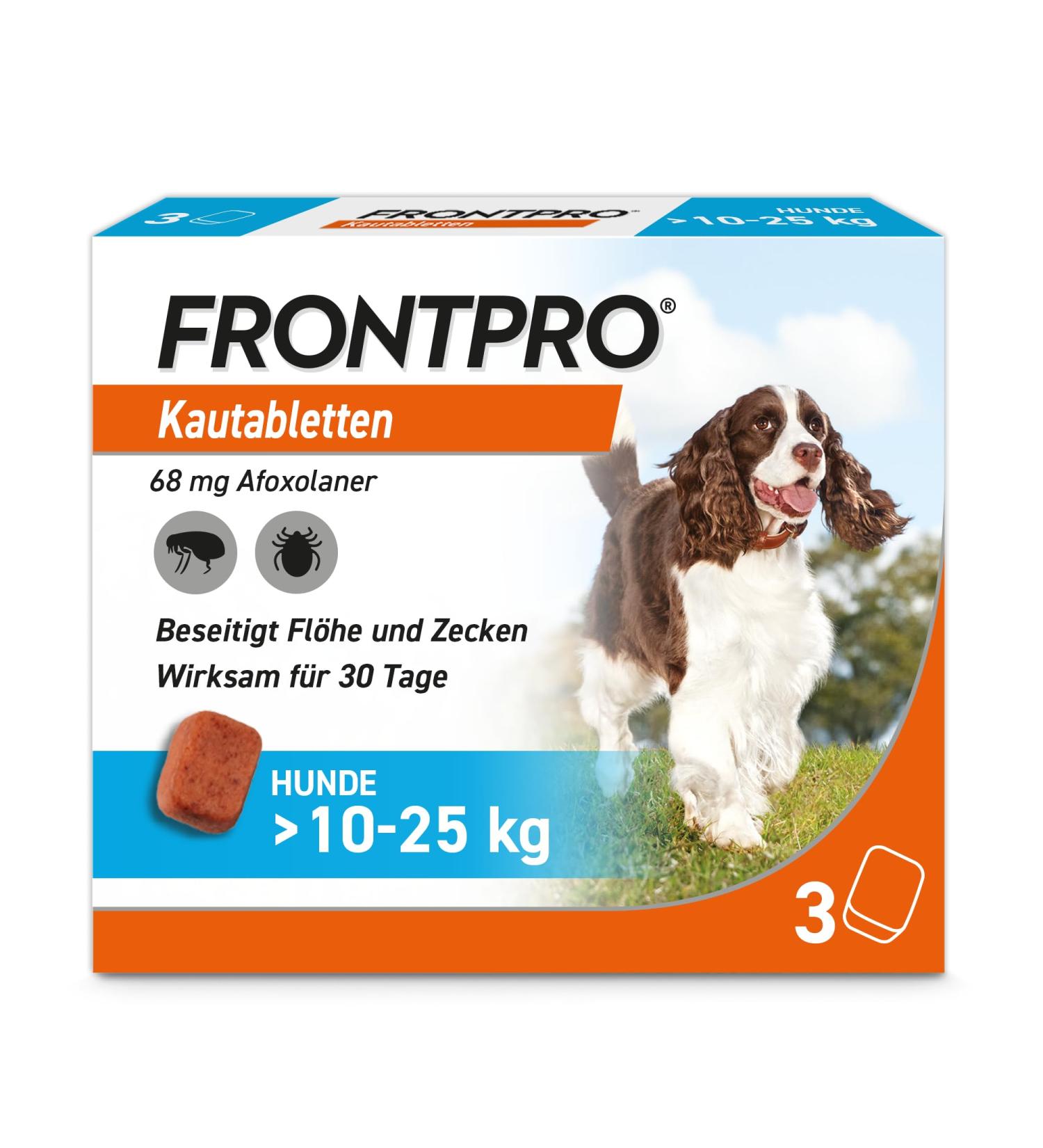 Frontpro 68 mg for Dogs (10-25 kg) - 3 Chewable Tablets | Effective Flea & Tick Treatment - Buy Online on GoSupps.com