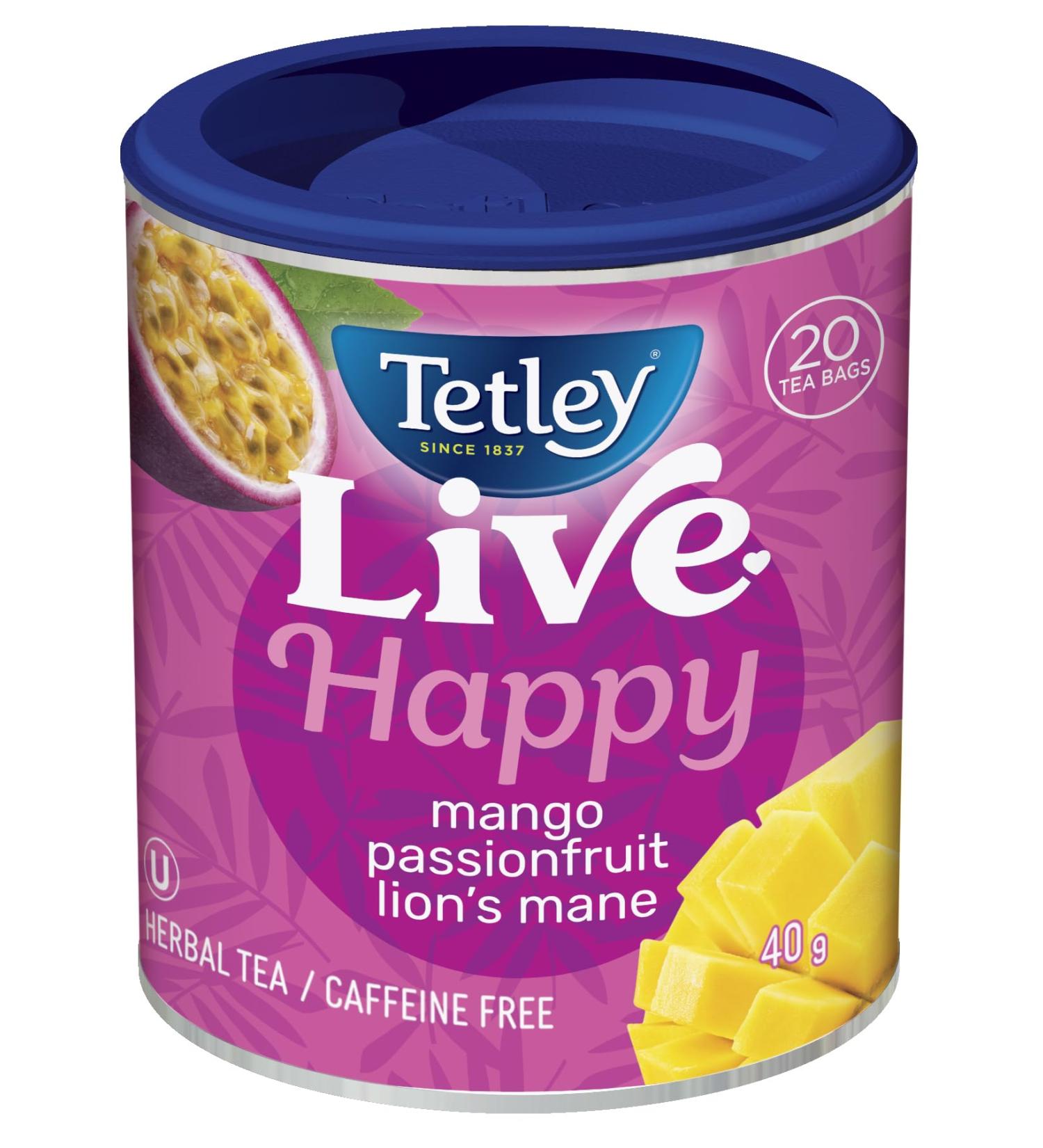 Tetley Live Happy Mango Passionfruit Herbal Tea - 20 Tea Bags 40 Grams Naturally Caffeine Free Happy Herbal Tea - Buy Online on GoSupps.com