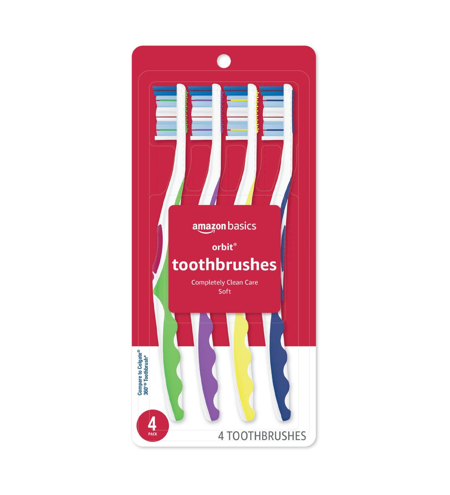 Amazon Basics Orbit Toothbrushes Soft Full 4 Count 1-Pack - (Previously Solimo) - Buy Online on GoSupps.com