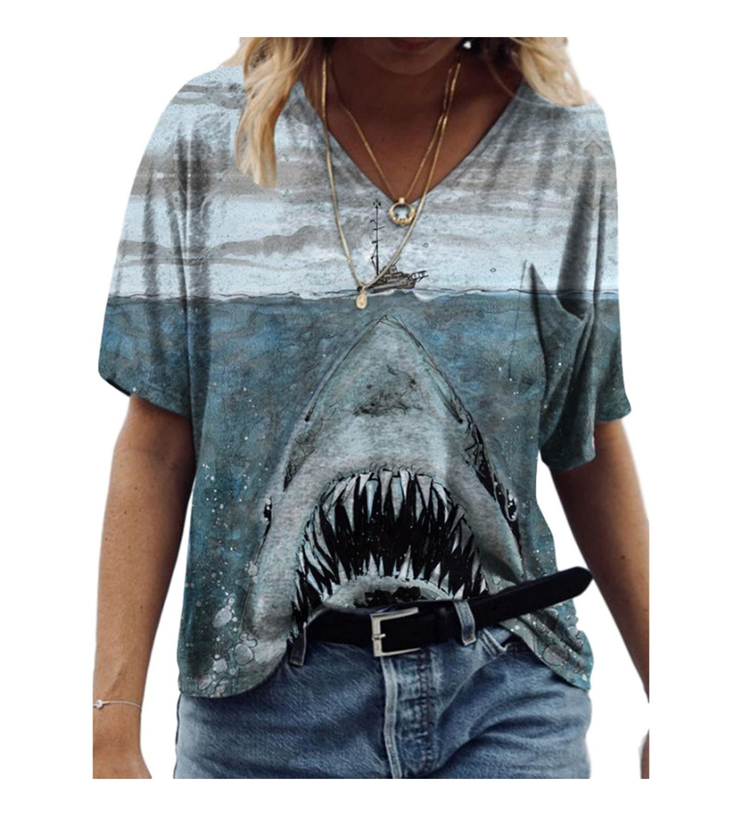 UIKMNH Women's Shark Print Kaftan T-Shirt - Grey, Size XL - Buy Online on GoSupps.com