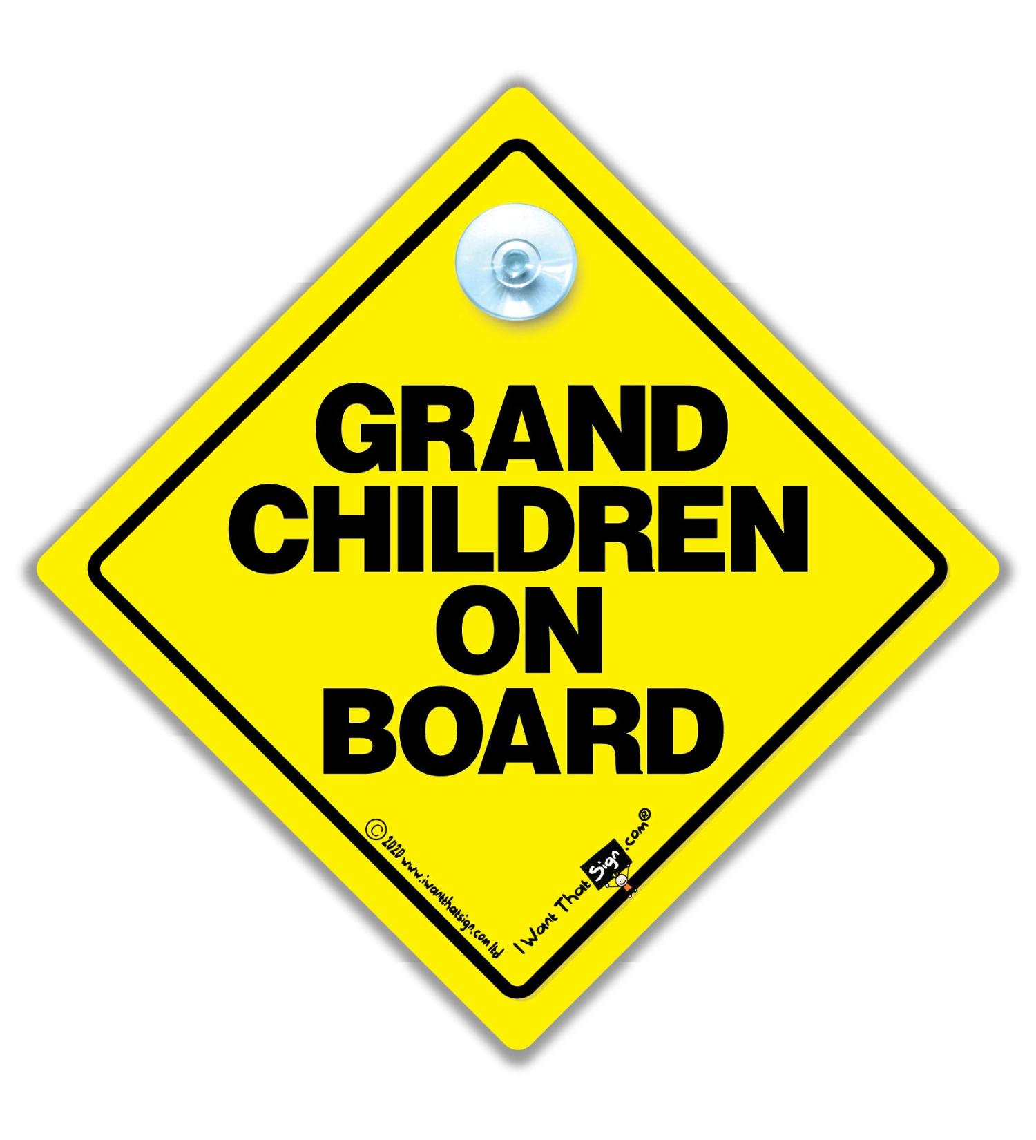 Grandchildren On Board Car Sign Yellow and Black Suction Cup Car Sign Baby On Board Sign Style for Grandchildren