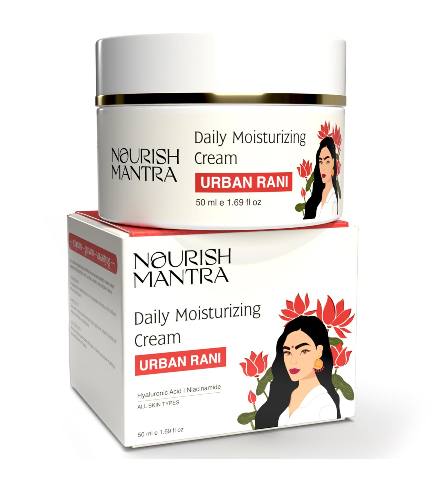 NOURISH MANTRA - Urban Rani Daily Moisturizing Cream | Face Cream Made With Hyaluronic Acid Niacinamide & Sea Buckthorn | Moisturizer for All Skin Types | Hydrates & Nourishes Skin | 50 ml - Buy Online on GoSupps.com