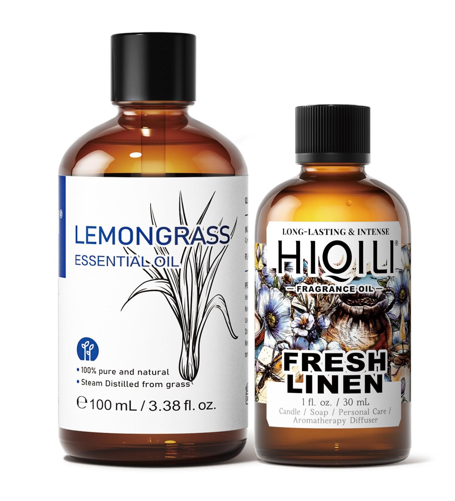 HIQILI 100ML Lemongrass Essential Oil & 30ML Fresh Linen Fragrance Oil for DIY Diffuser - Buy Online on GoSupps.com