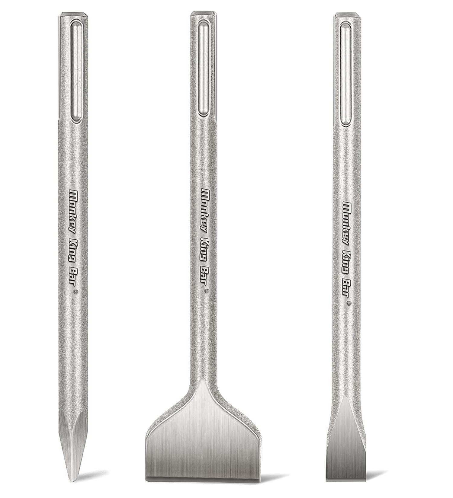 Monkey King Bar 12INCH SDS Max Bits Set - 3 pcs Rotary Hammer Drill Chisel Bits for Drilling - Point, Scaling, Flat Chisels - 11 INCH - Buy Online on GoSupps.com