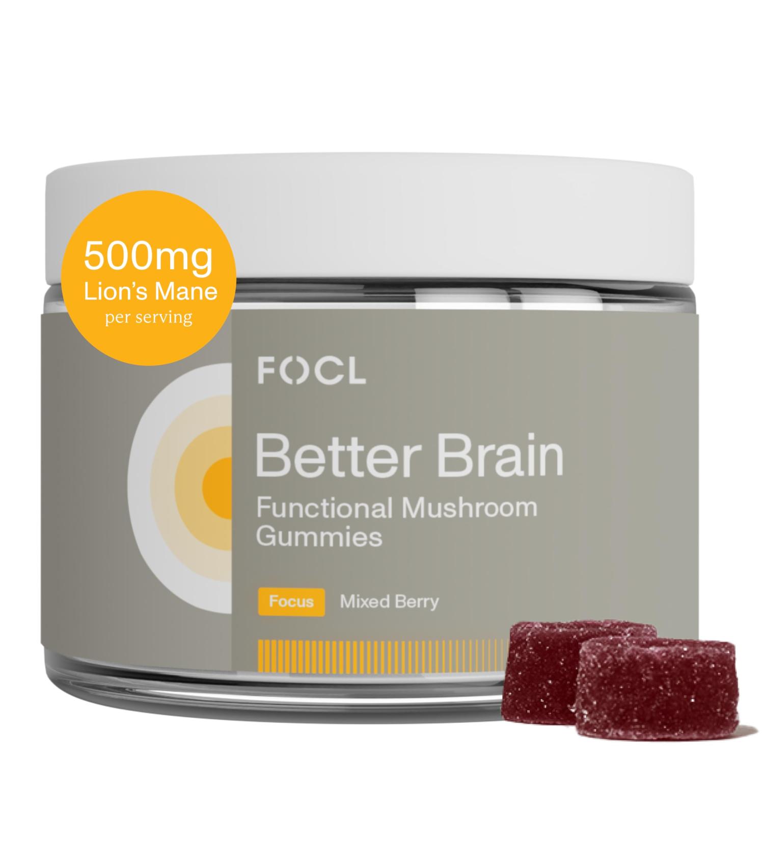 FOCL Lions Mane Mushroom Gummies - Mushroom Supplement for Brain Function Focus Memory Energy Immune Boost Stamina - Nootropic Complex Lion's Mane Reishi Cordyceps - Vegan Gluten Free Organic Gummies 1 Count (Pack  - Buy Online on GoSupps.com
