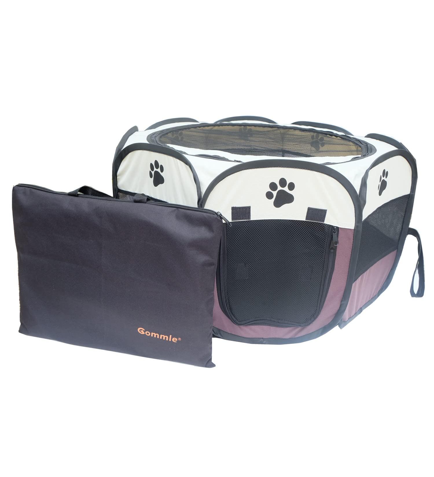 Gommle Portable Pet Playpen for Small Pets | Indoor/Outdoor with Carrying Case | Waterproof Bottom & Removable Zipper Top | S (28.7 x 28.7 x 16) - Brown - Buy Online on GoSupps.com