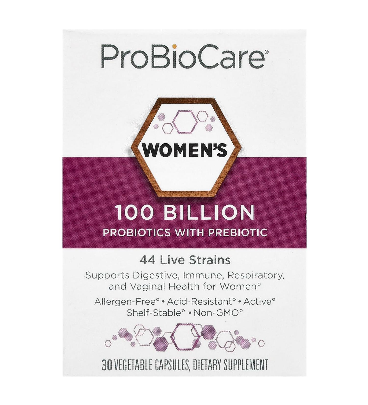 ProBioCareProbiotic for Women 100 Billion CFUs Supports Digestive Immune & Gut Health Promotes Healthy Microbiome Balance & Nutrient Absorption (30 Vegetable Capsules)