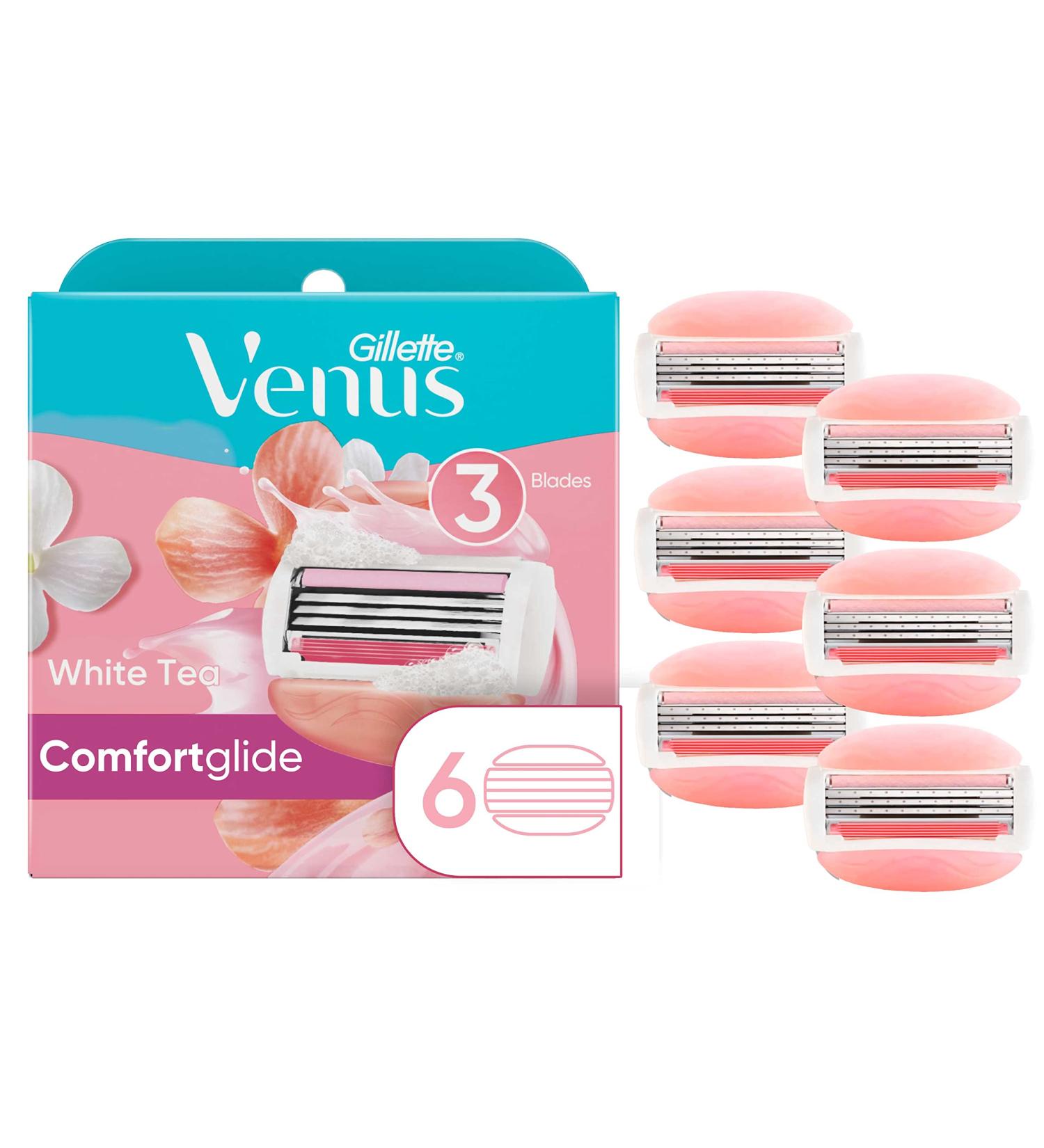 Gillette Venus ComfortGlide Womens Razor Blade Refills - 6 Count, White Tea Scented Gel Bar, Skin Irritation Protection - Buy Online on GoSupps.com