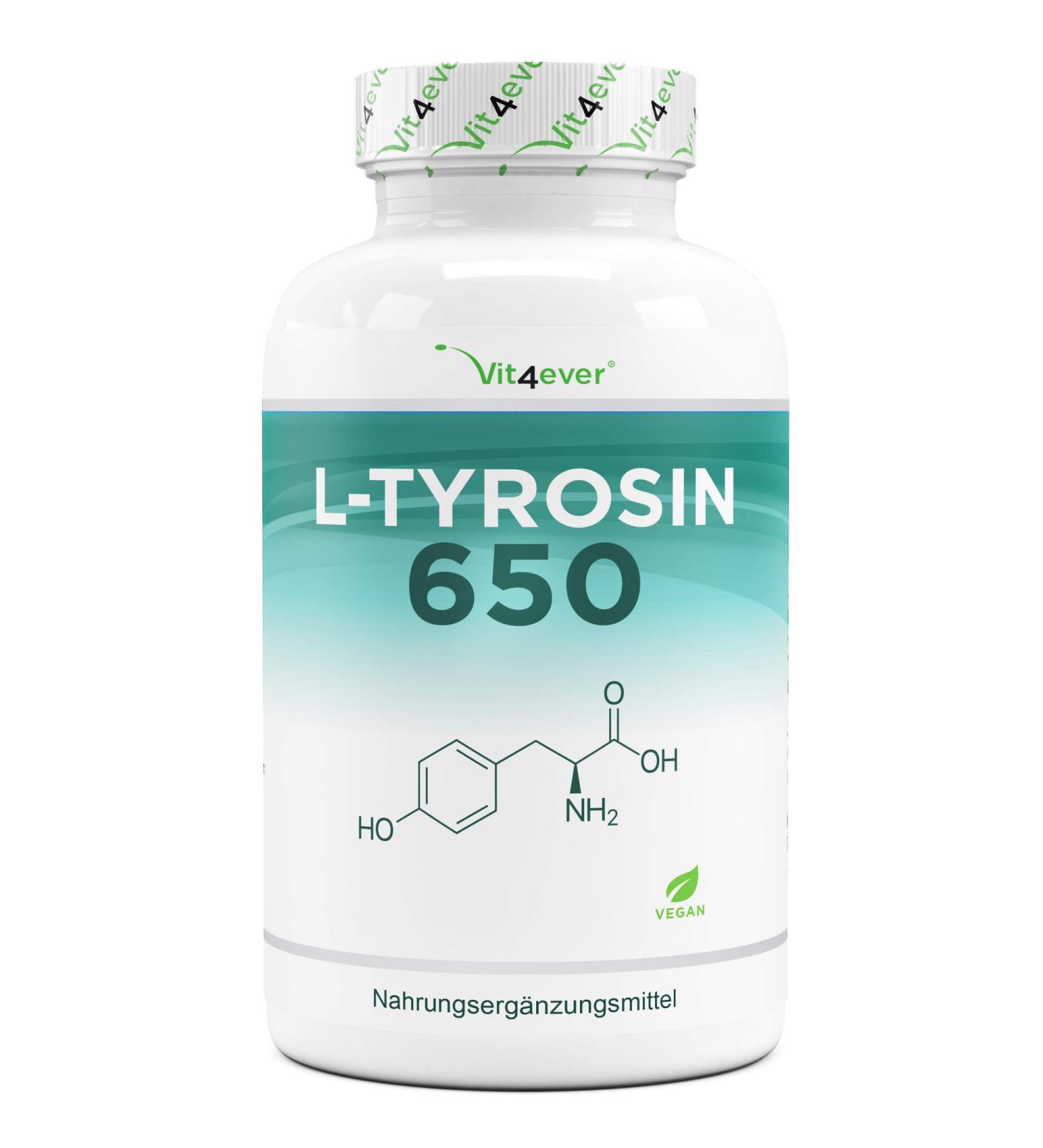L-Tyrosine - 365 Vegan Capsules - Extra Heavily Dosed with 1300mg per Daily Serving - Pure Amino Acid from Plant Fermentation - Vegan - High Dose - Buy Online on GoSupps.com