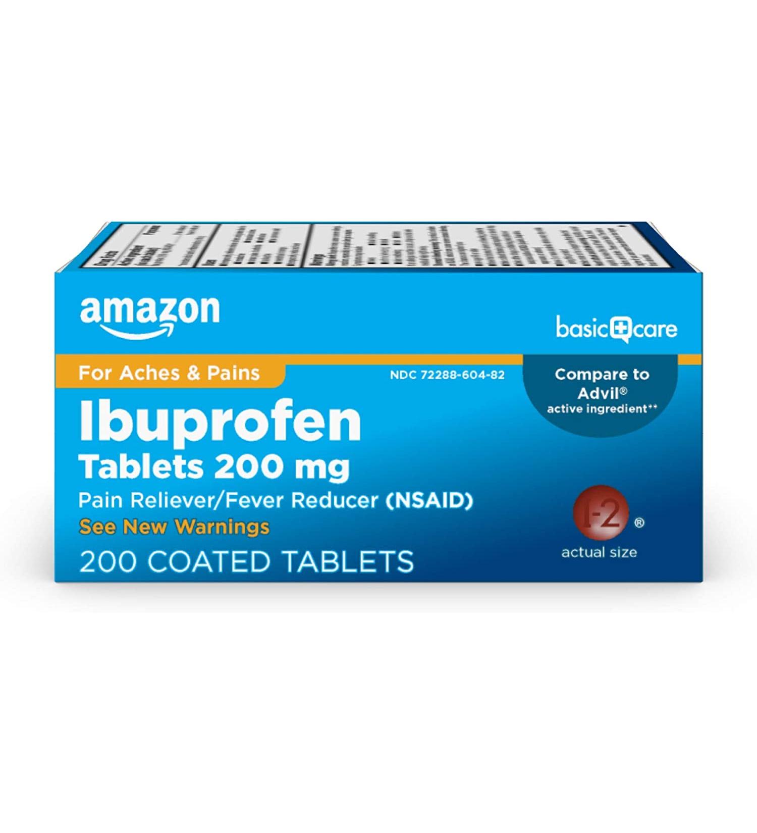 Amazon Basic Care Ibuprofen 200mg - 200 Coated Tablets - Buy Online on GoSupps.com