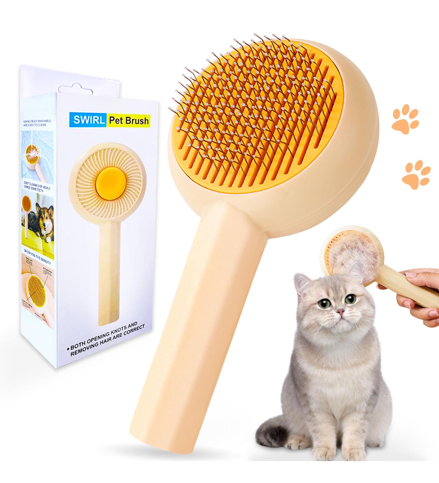 Phantasy Pet Dog & Cat Brush - Self-Cleaning Grooming Tool for Long & Short Hair Yellow Pet Comb with Handle - Buy Online on GoSupps.com