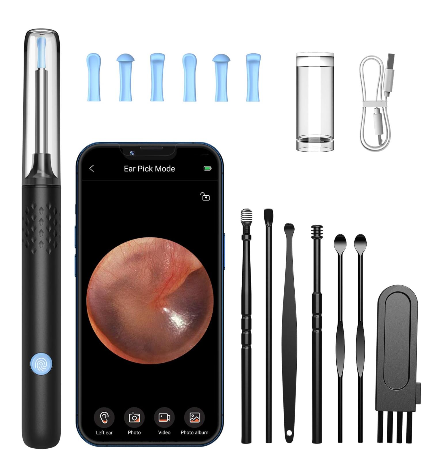Ear Wax Removal Kit with 1080P Ear Camera - Black | LMECHN Ear Cleaner for iPhone, iPad, Android Phones - Buy Online on GoSupps.com