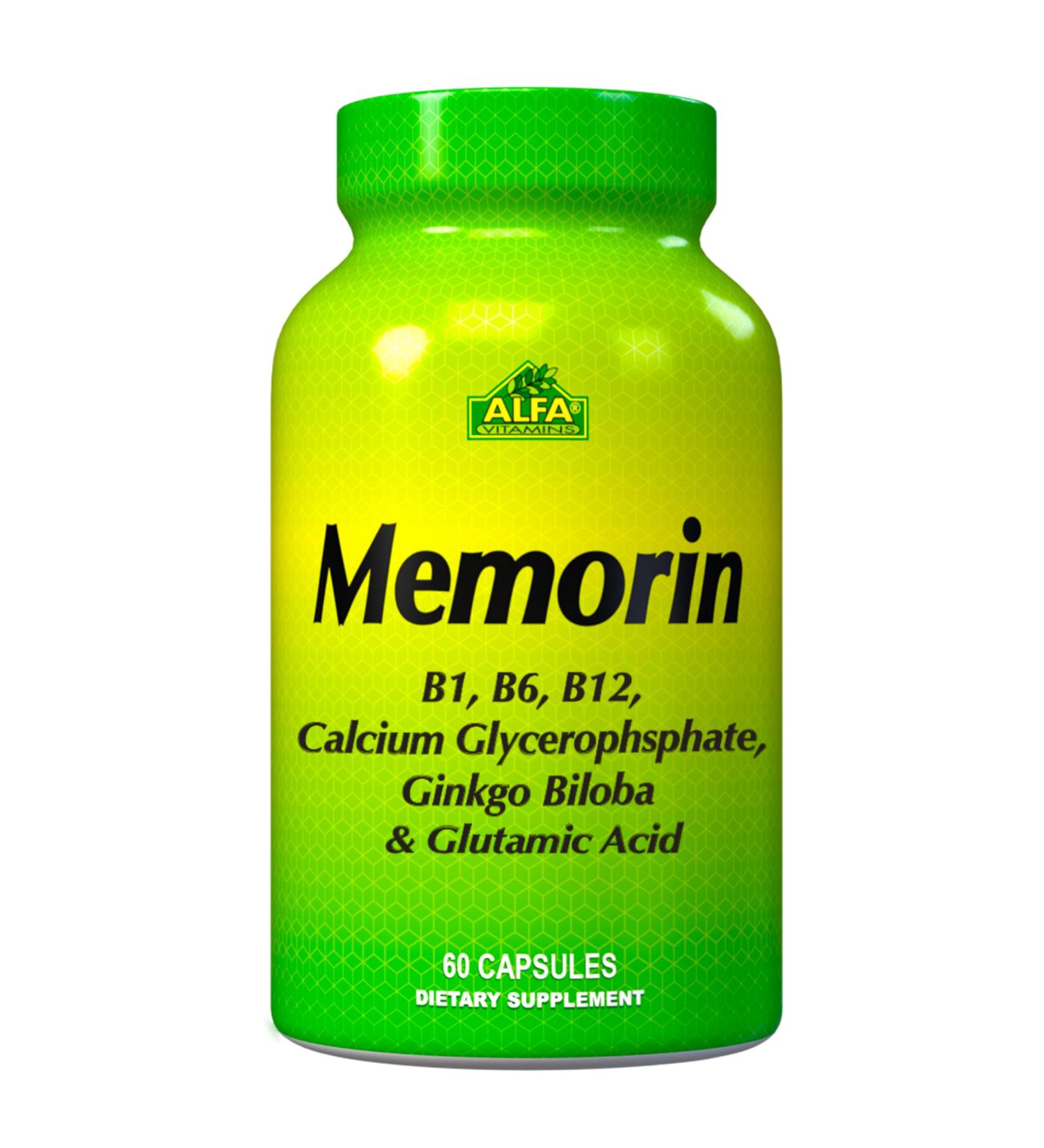 ALFA VITAMINS Memorin Supplement, Contains Vitamin B Formula with Ginkgo Biloba and Glutamic Acid to Supports Brain Health and Memory - 60 Capsules