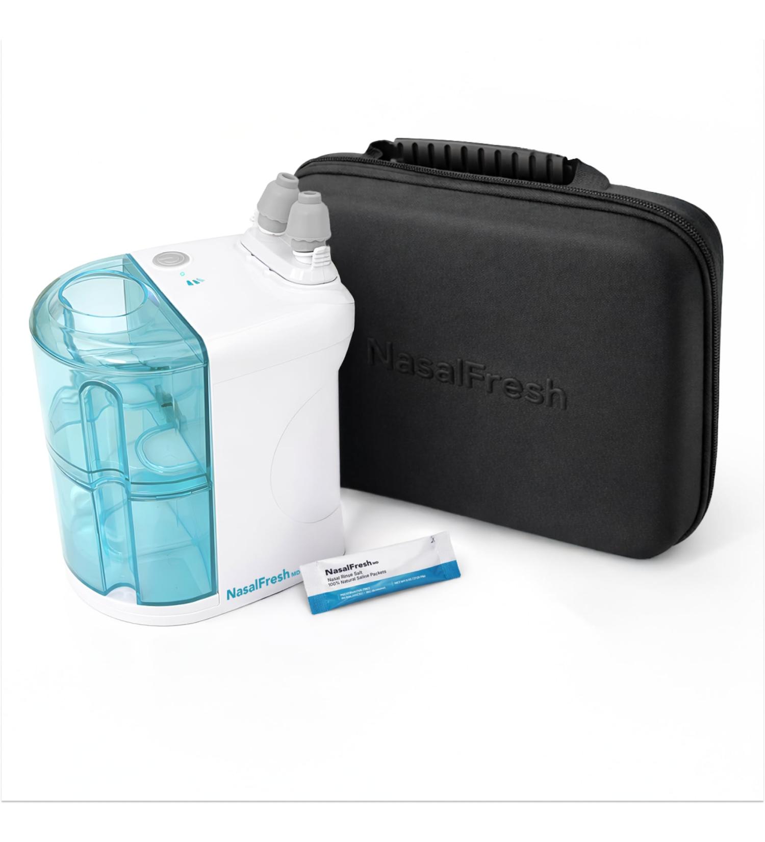 NASALFRESH MD Premium Bundle Dual Powered Nasal Irrigation System Nasal Rinse and Wash Sinus Decongestant Relief System 60 Saline Packets Case Rechargeable 2 Sets of Nose Pillows Snoring Remedy - Buy Online on GoSupps.com