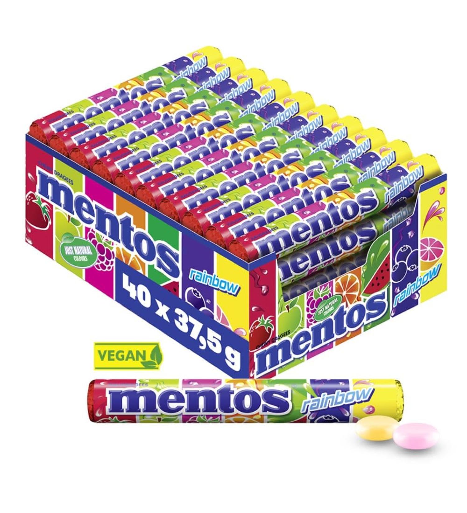 Mentos Rainbow Dragees Vegan Fruit Candies Multipack (40 Rolls) | Orange Strawberry Apple Blueberry Raspberry Melon & Grapefruit Flavors - Buy Online on GoSupps.com