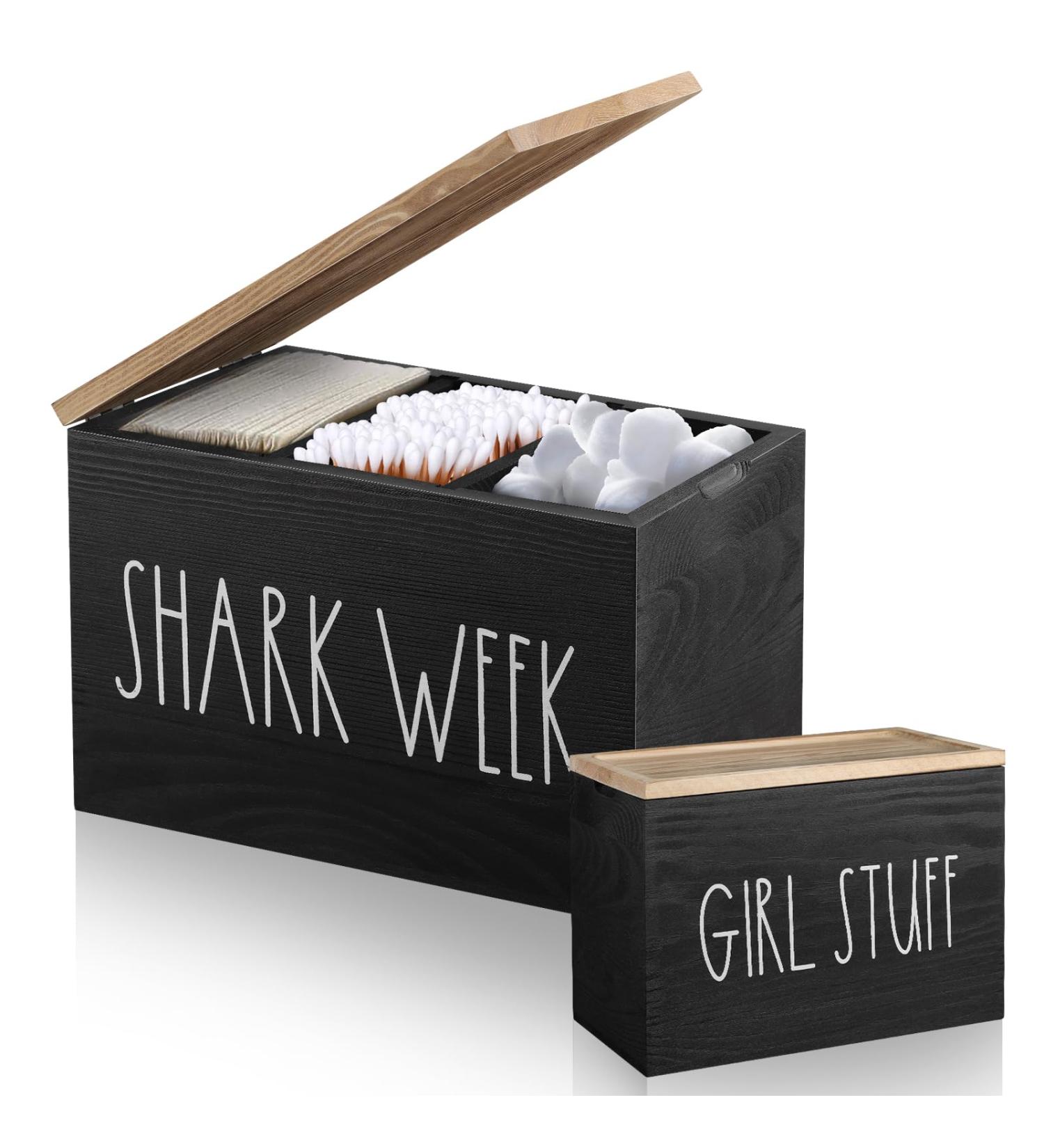 Mistod Tampon Holder - Stylish Bathroom Organizer for Pads & Tampons | Wood Storage Box with Tablet Lid - Black | Perfect Feminine Product for Shark Week & Bathroom Accessories - Buy Online on GoSupps.com