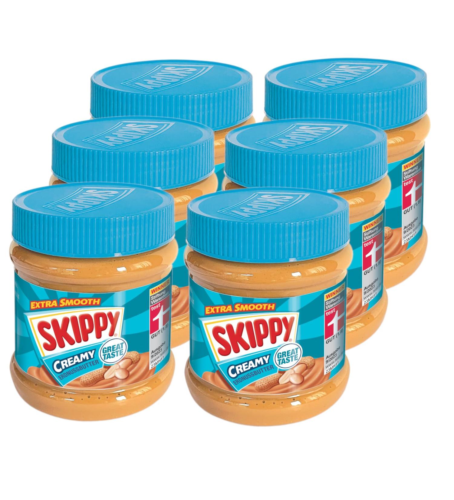 Skippy Creamy Peanut Butter 6x340g | No Palm Oil | Extra Smooth | 91% Peanuts | Deliciously Full Flavor - Buy Online on GoSupps.com
