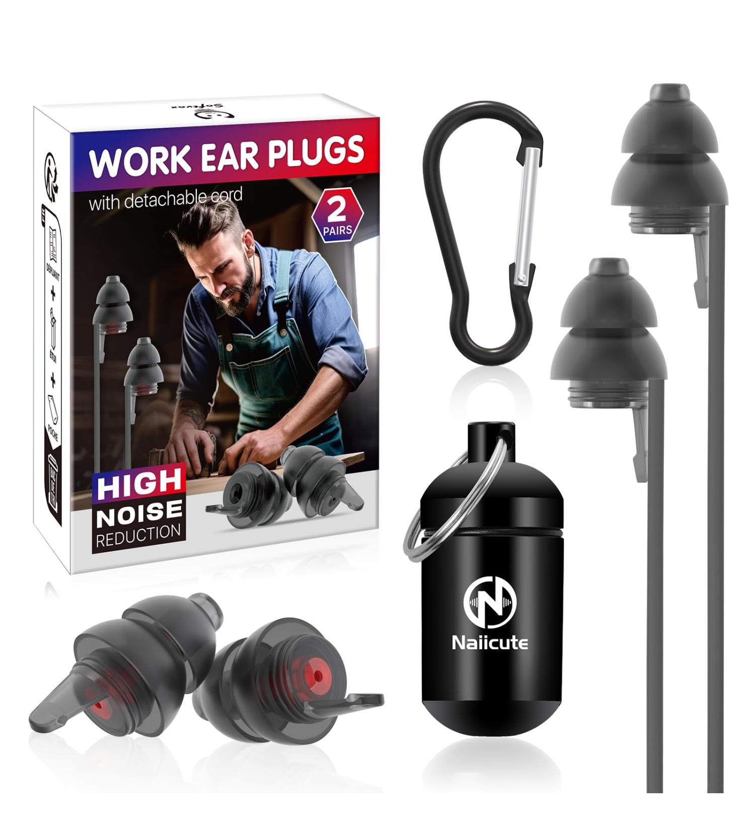 NAIICUTE Noise Protection Earplugs - Reusable Soft Silicone Perfect for DIYers & Professionals | 2 Pairs Black - Buy Online on GoSupps.com